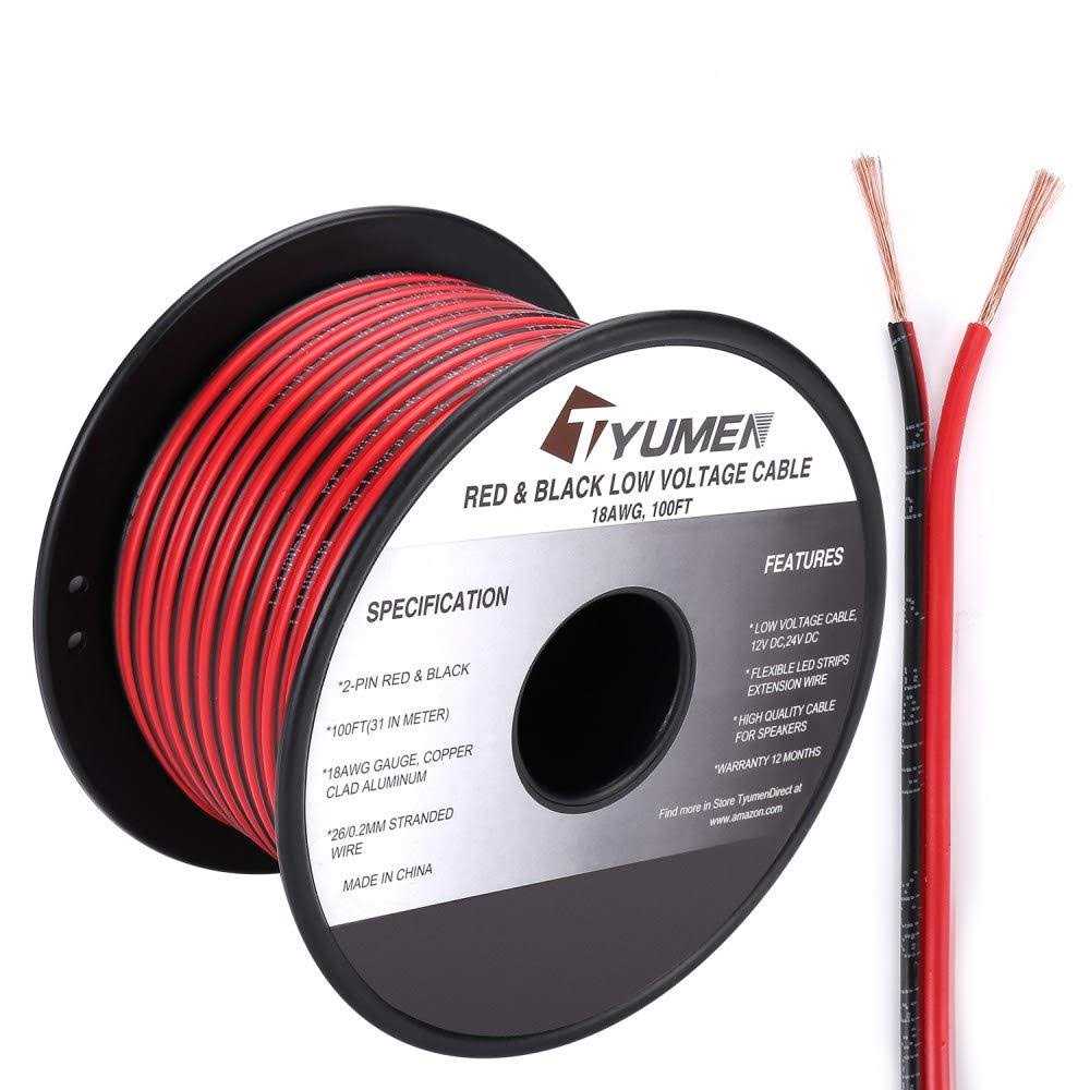 Tyumen 100ft Gauge 2pin 2 Color Red Black Cable Hookup Electrical Wire LED Strips Extension Wire 12v/24v DC Cable - Cheap Fitting