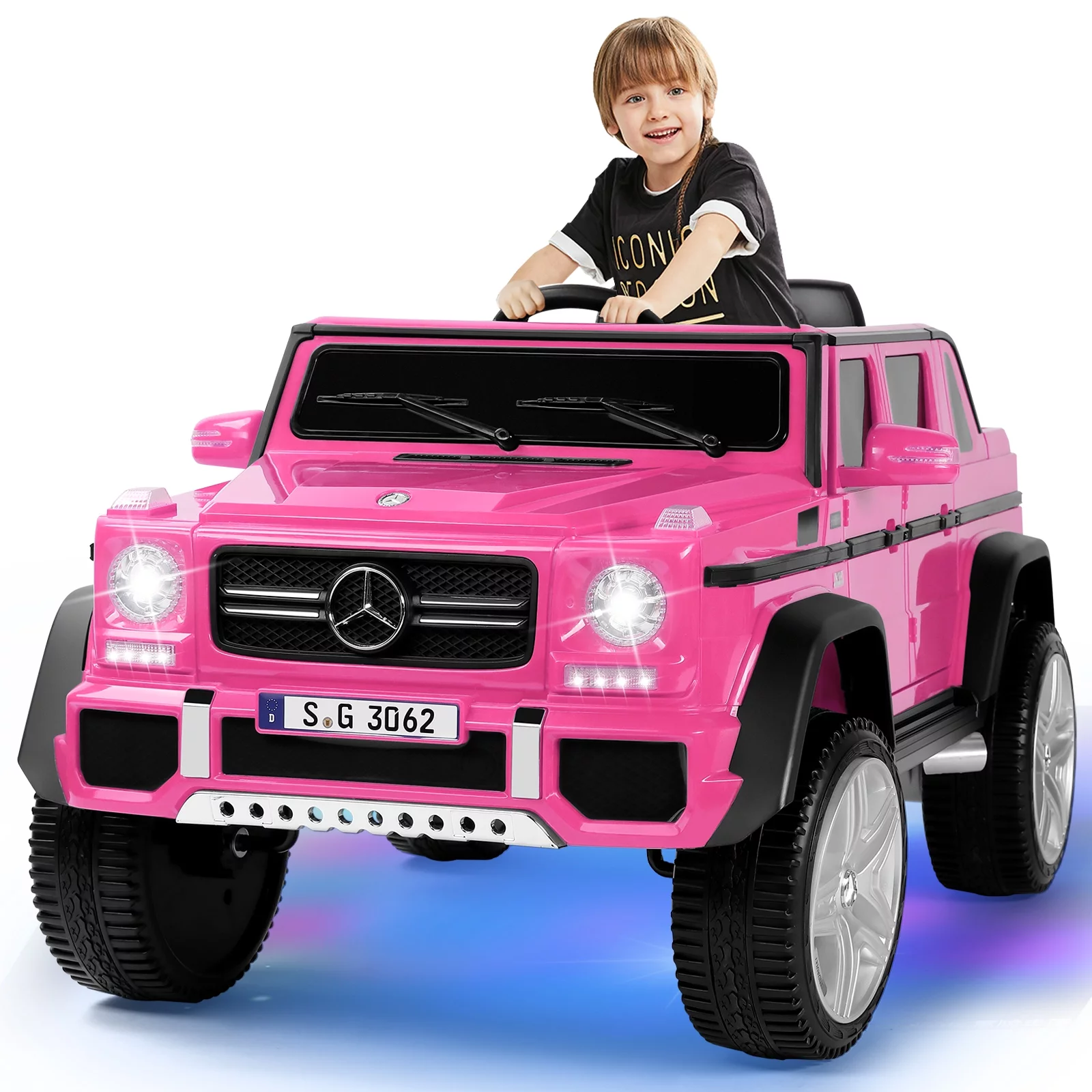 JOYLDIAS 12V Mercedes-Benz G650S Kids Ride On Car Electric Toy w/Remote Control, 3 Speeds, LED Lights, Bluetooth, Music(Pink) - Cheap Fitting