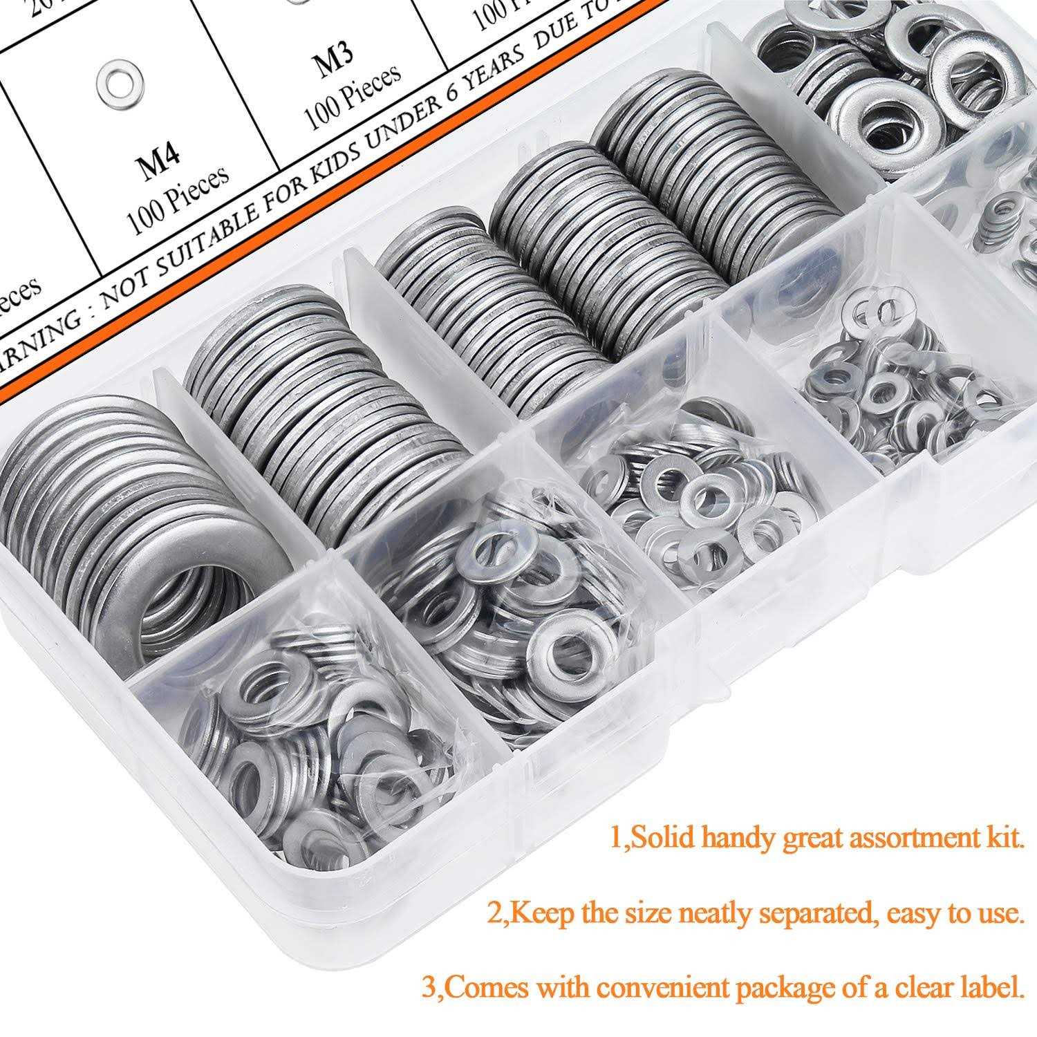 HELIFOUNER 600 Pieces 9 Sizes 304 Stainless Steel Flat Washers Assortment Kit - Cheap Fitting