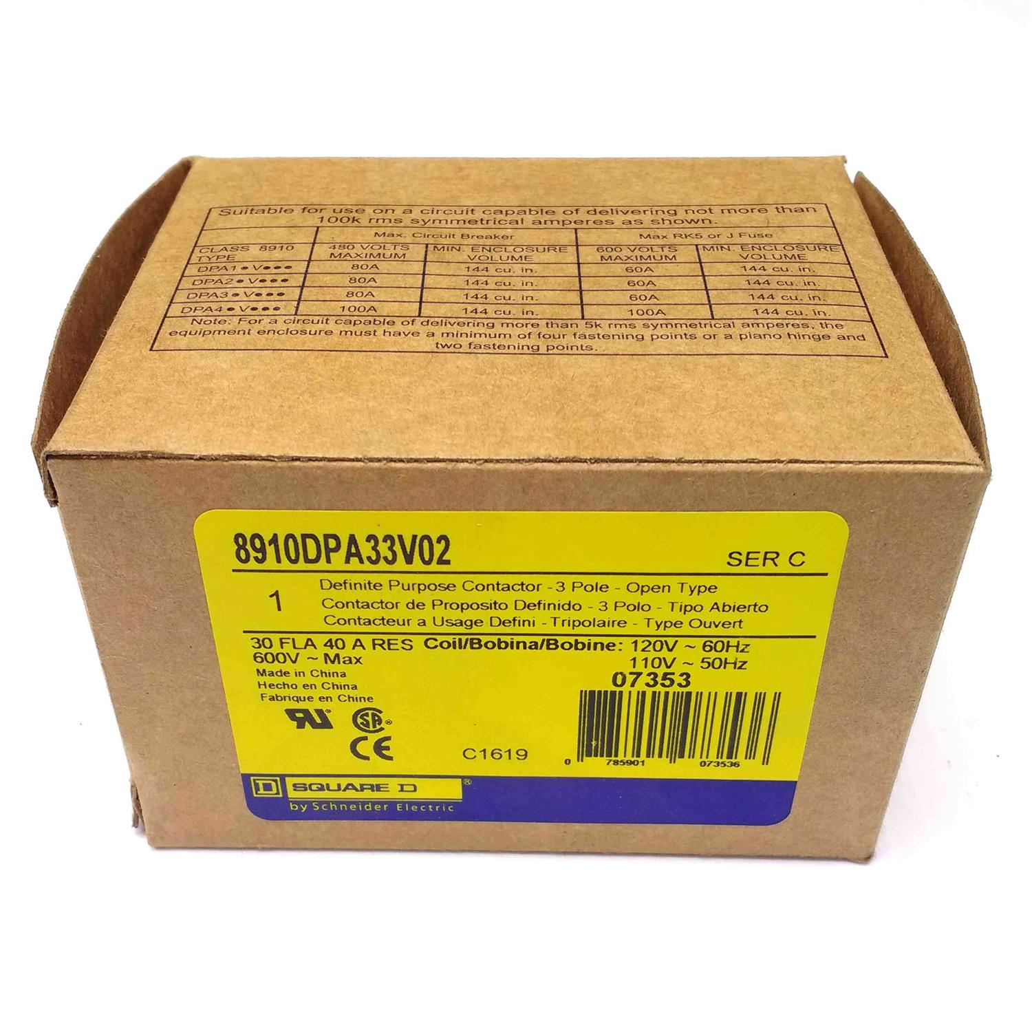 8910DPA33V02 Square D Definite Purpose Contactor - Cheap Fitting