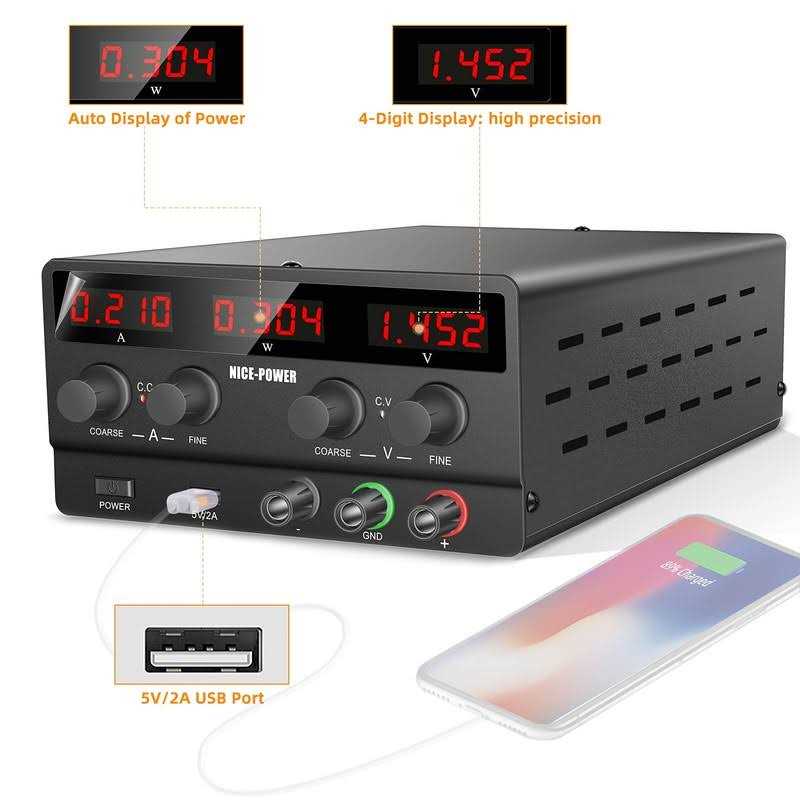 NICE-Power Adjustable DC Power Supply 30v 5A Variable Switching Regulated High Precision 4-Digits LED Display 5V/2A USB Port Output & Input Power - Cheap Fitting