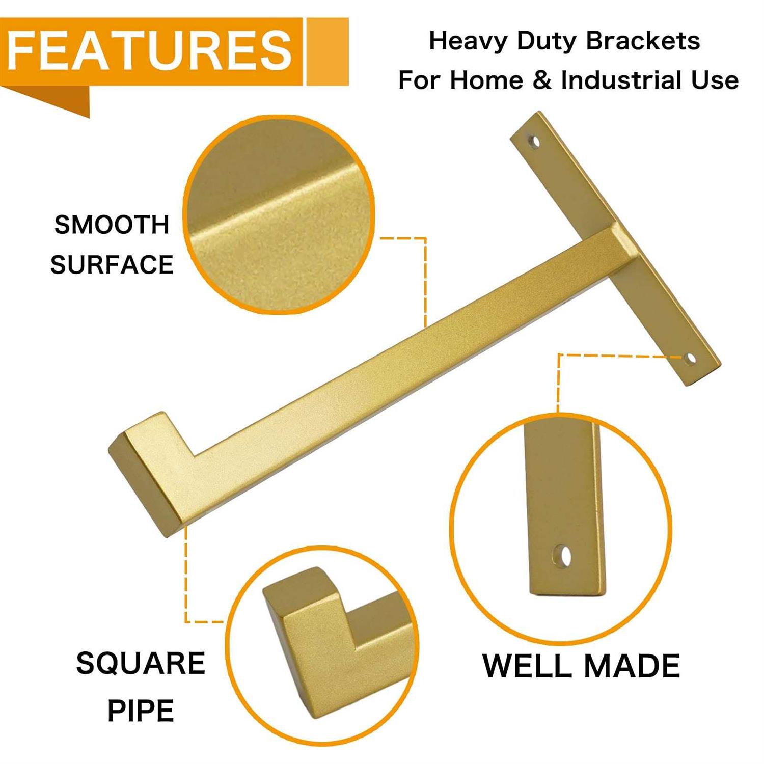 Ezydecor Heavy Duty Shelf Brackets Gold Metal Shelf Brackets Wall Mounted Rustic Floating Shelf Brac - Cheap Fitting