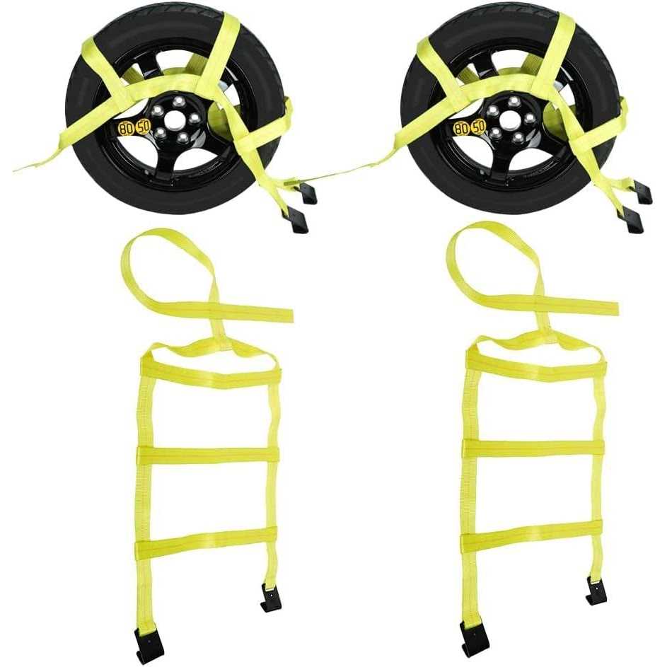 FSBCGT Set of 2 Tow Dolly Straps with Flat Hook Basket Strap,Fits Most 16-20 Tires Webbing Ratchet Straps - Cheap Fitting