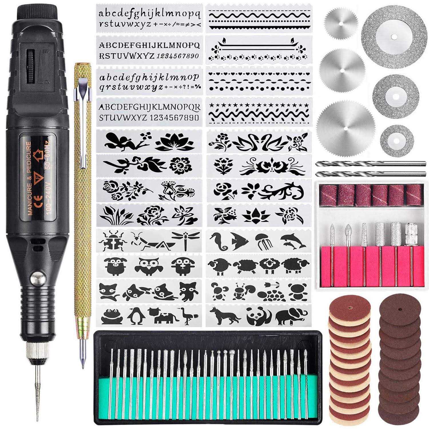 Uolor 108 Pcs Engraving Tool Kit Multi-Functional Electric Corded Micro Engraver Etching Pen DIY Rotary Tool for Jewelry Glass Wood Ceramic Metal - Cheap Fitting