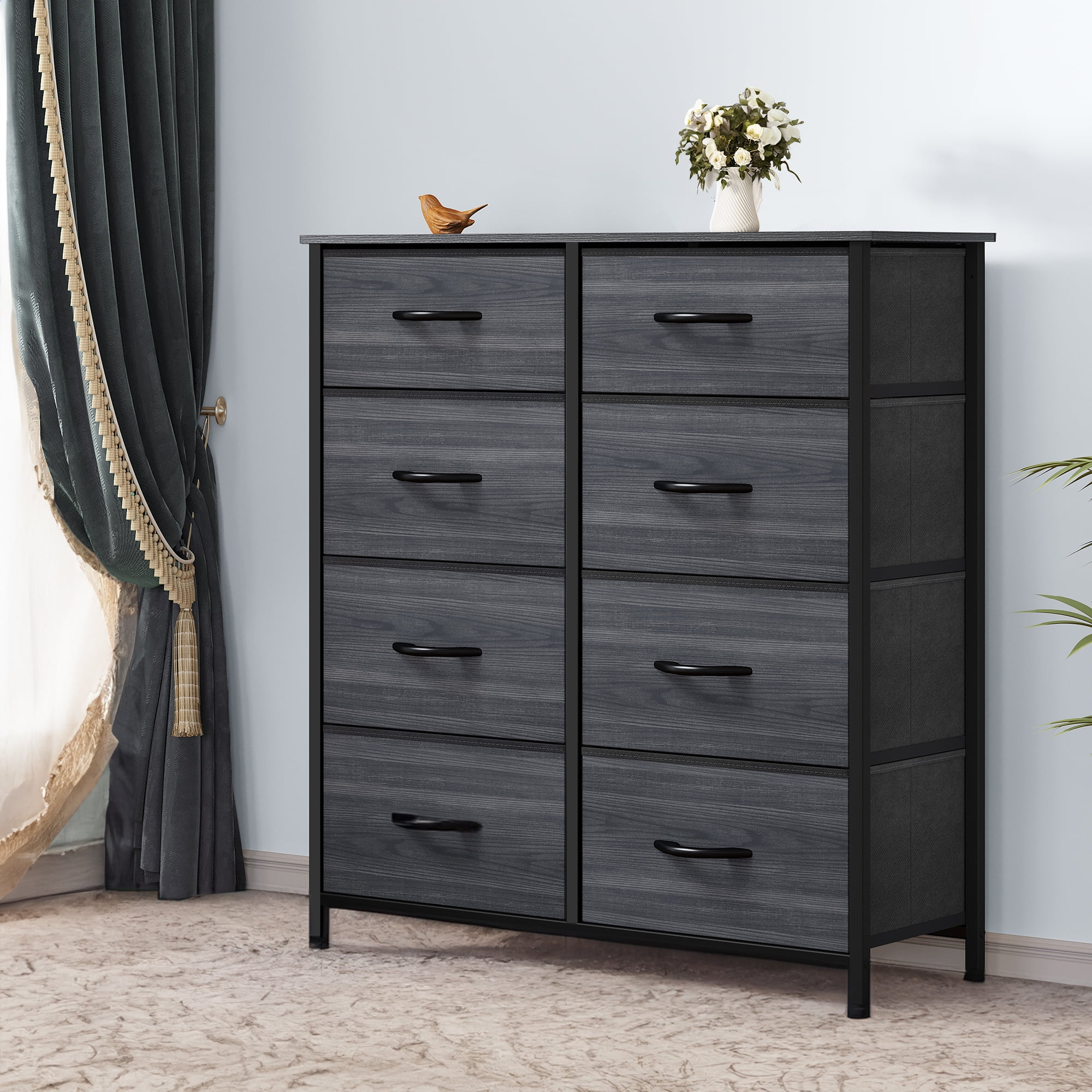 Dextrus 8 Drawers Tall Dresser for Bedroom, Storage Tower with Fabric Bins, Chest of Drawers for Closet & Living Room - Sturdy Steel Frame, Wooden Top - Cheap Fitting