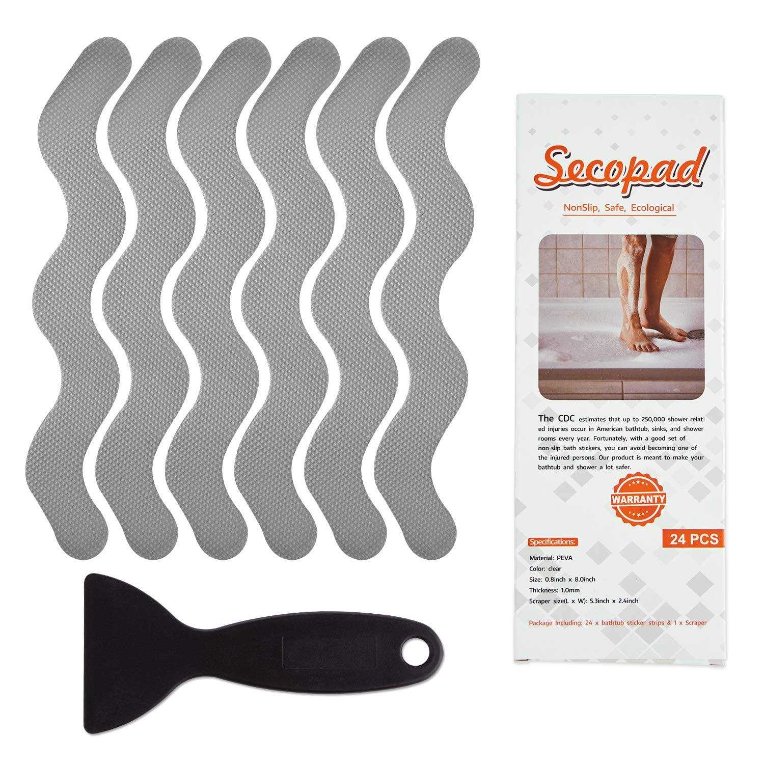 Secopad Patented Anti Slip Shower Stickers 24 PCS Safety Bathtub Strips Adhesive Decals with Premium Scraper for Bath Tub Shower Stairs - Cheap Fitting