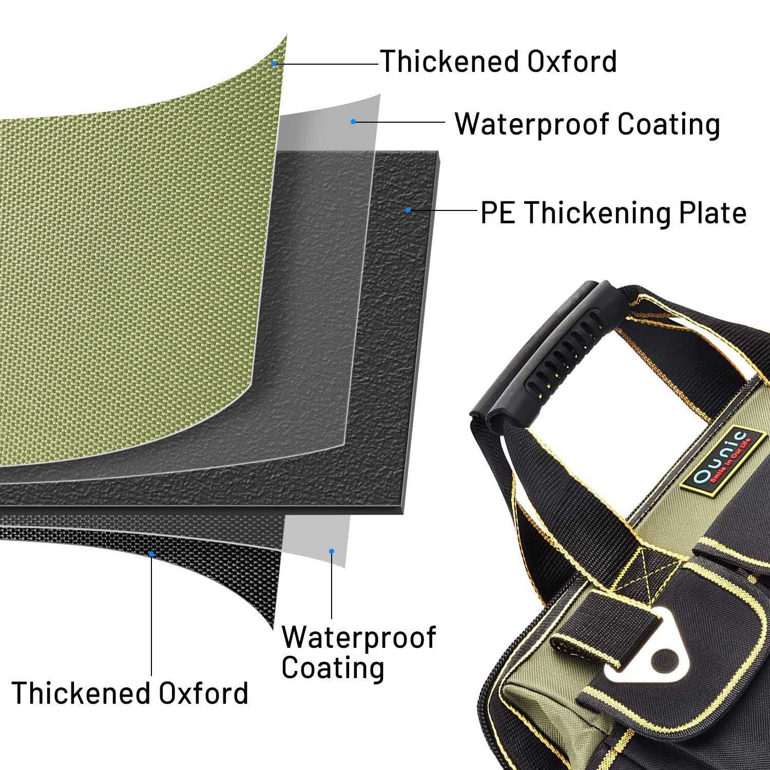 Tool Bag, Ounic Large Tool Bag Wide Mouth and Waterproof Strong Molded Base - Cheap Fitting