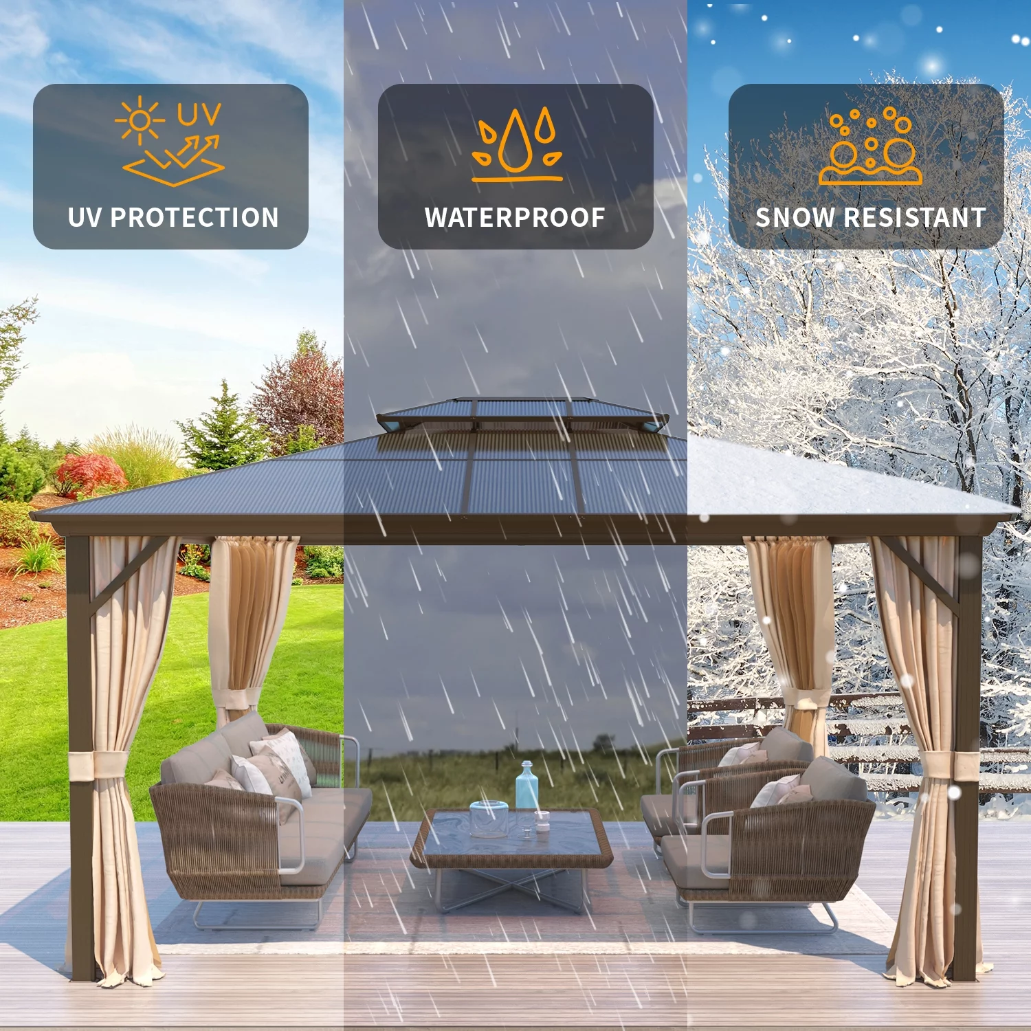 Yoleny 12'x16' Outdoor Polycarbonate Double Roof Hardtop 12 ft Gazebo Canopy, Brown - Cheap Fitting