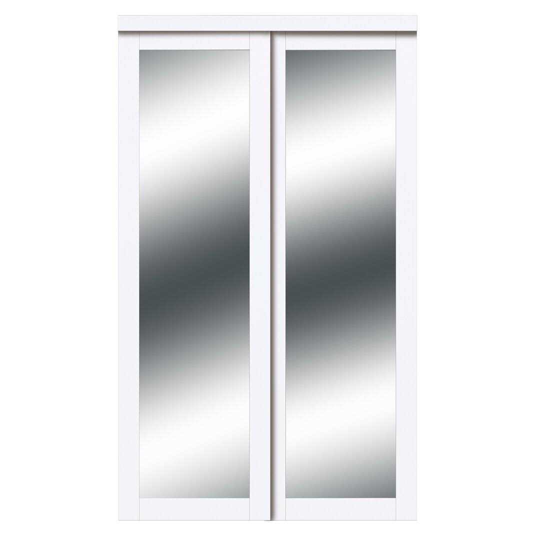 TRUporte 80 in. Harmony White Mirror Mdf Bypass Sliding Closet Door EU3210PWCLE - Cheap Fitting