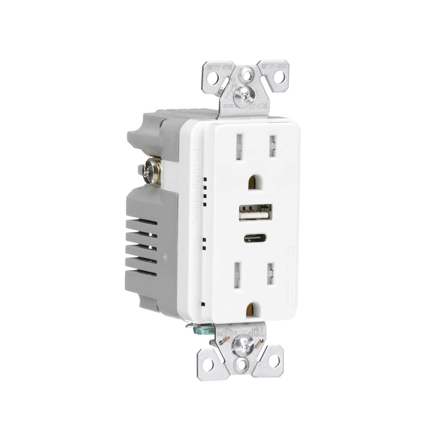 Eaton White 15-Amp Decorator Tamper Resistant Residential & Commercial USB Outlet TRUSBAC15W-KB-LW - Cheap Fitting