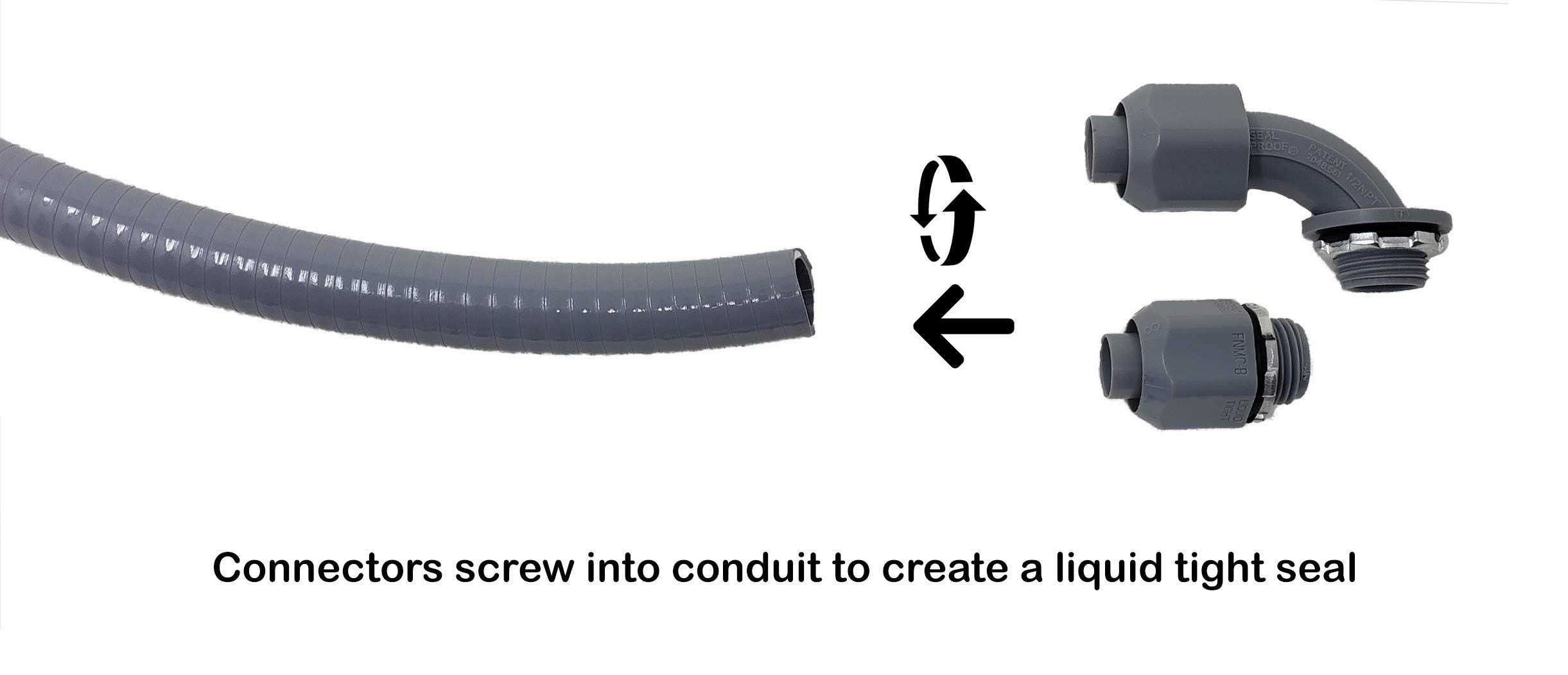 Sealproof Power Whip Assembly, 3/4-Inch x 6 Ft Nonmetallic Liquid Tight Flexible Electrical Conduit and 8 Gauge Wire Single Phase Preassembled A/C - Cheap Fitting