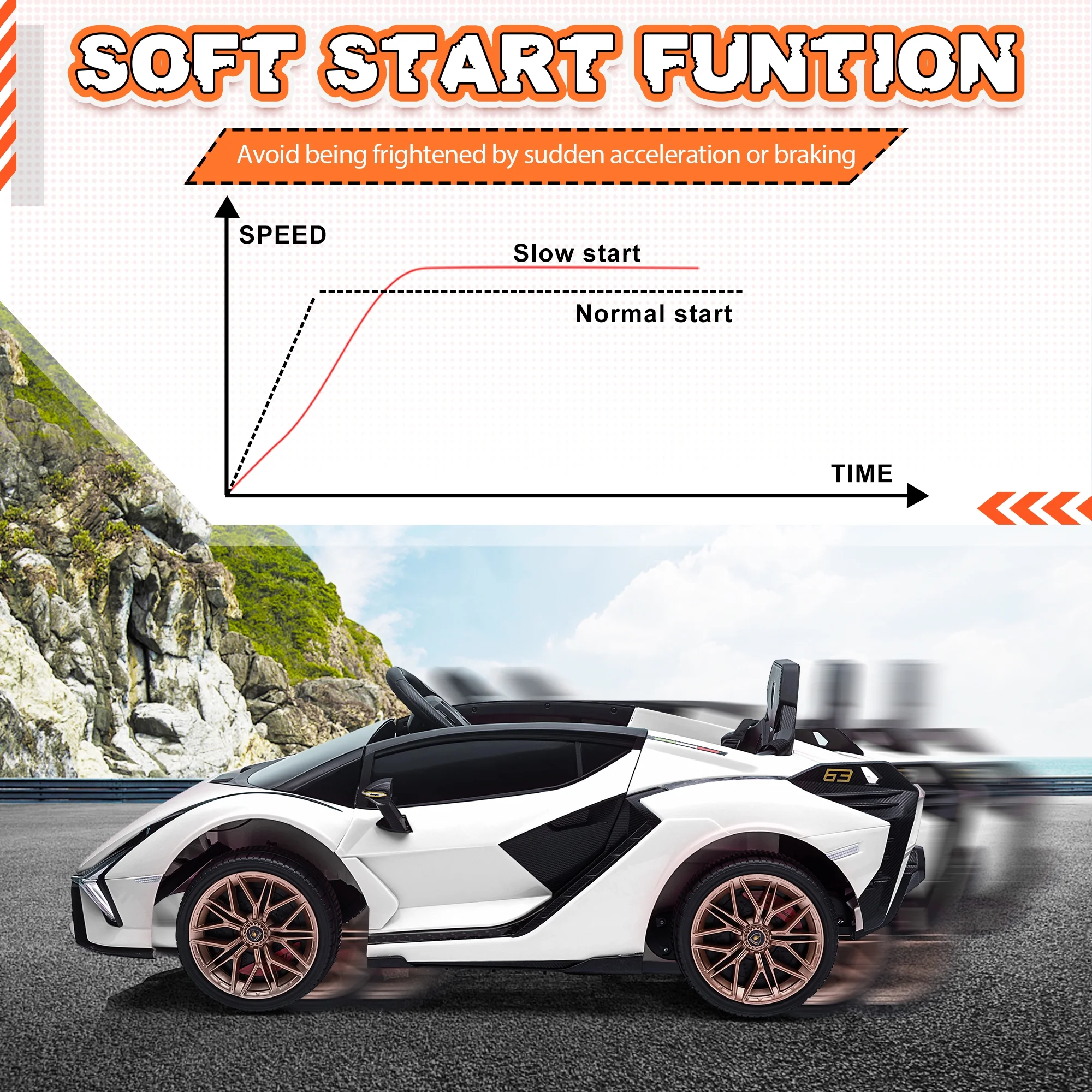 TOBBI 24V Lamborghini STO Licensed Kids Ride on Drift Car Gray Electric Car W/Remote Control LED Lights, up to 10 mph - Cheap Fitting