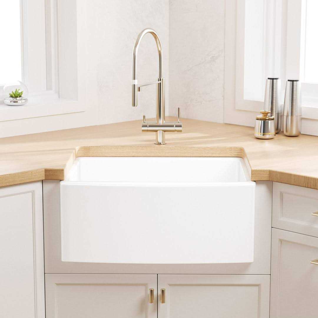 Eridanus Gibbous Crisp White Ceramic 24 in. Single Bowl Farmhouse Apron Kitchen Sink with Bottom Grid - Cheap Fitting