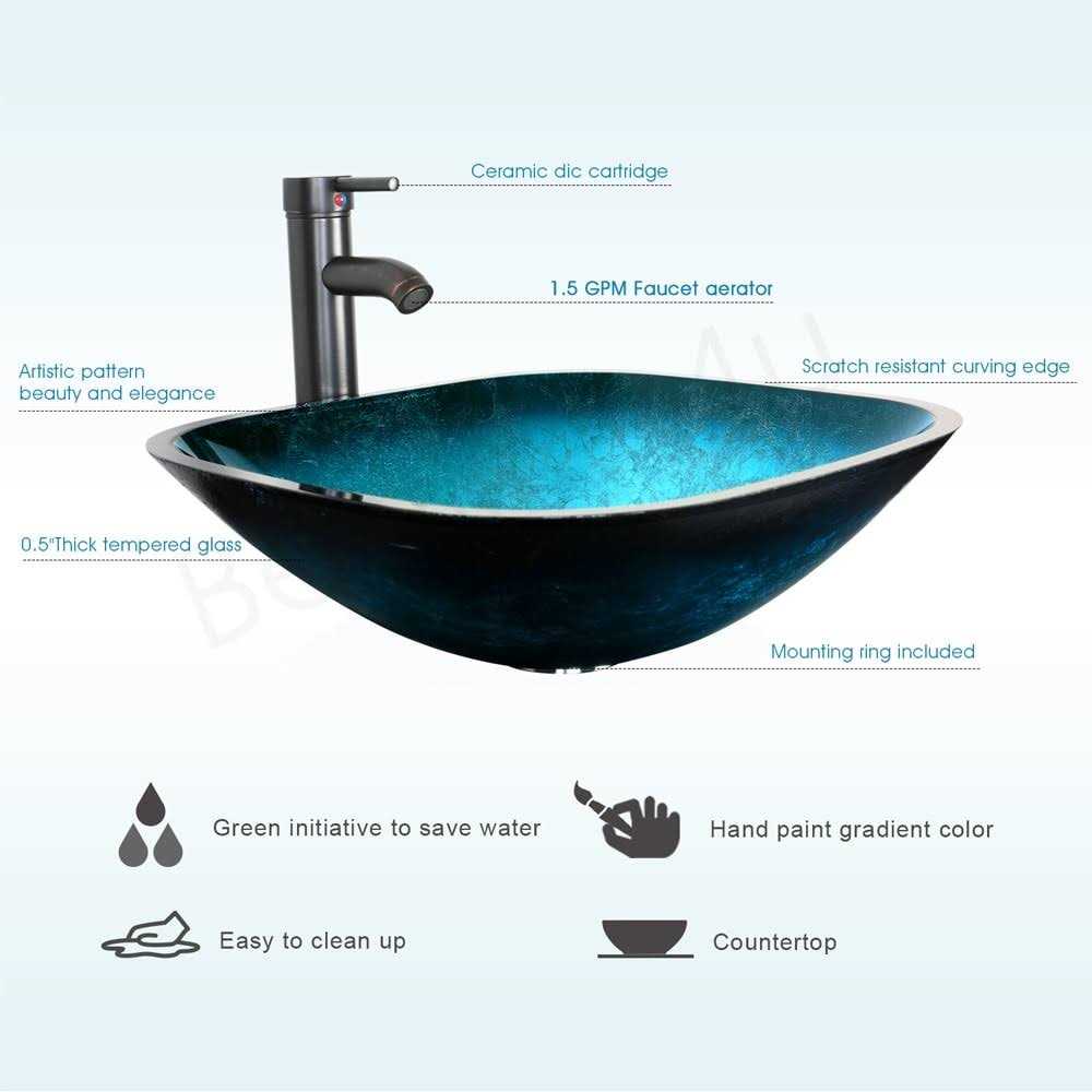 Eclife 16.5 Bathroom Vessel Sink Tempered Glass Square with ORB Faucet Pop up Drain 1.5 GPM - Cheap Fitting