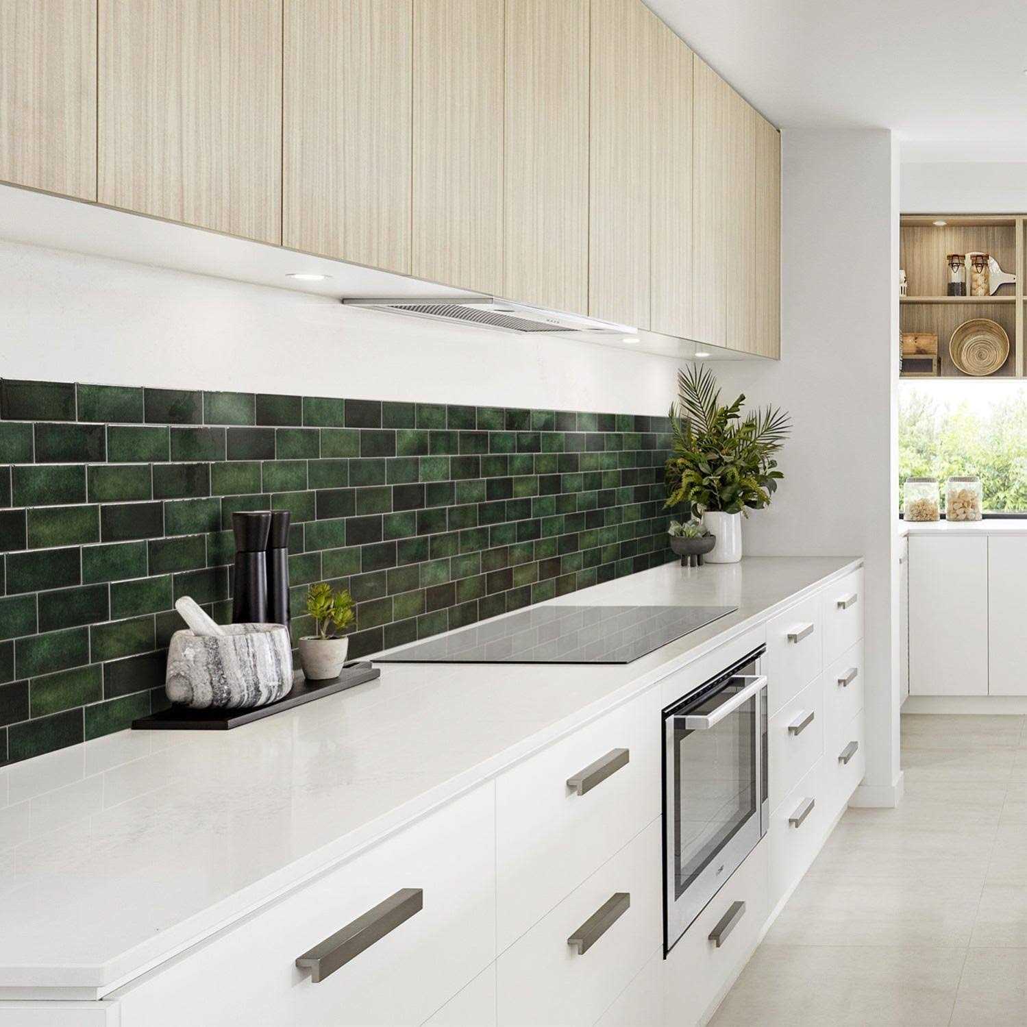 Smart Tiles Metro Fiona Green 8-in x 12-in Glossy Resin Brick Subway Peel and Stick Wall Tile - Cheap Fitting