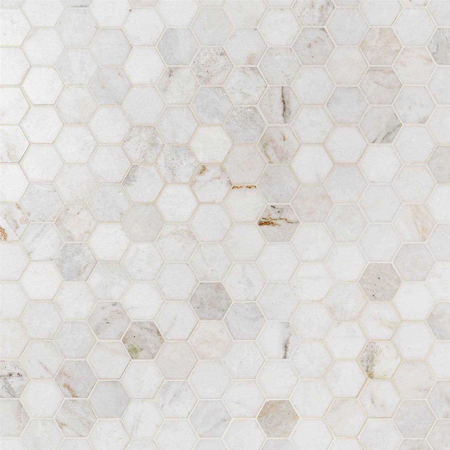 Arctic White 2 Hexagon Marble Honeycomb Mosaic Wall & Floor Tile Ivy Hill Tile - Cheap Fitting