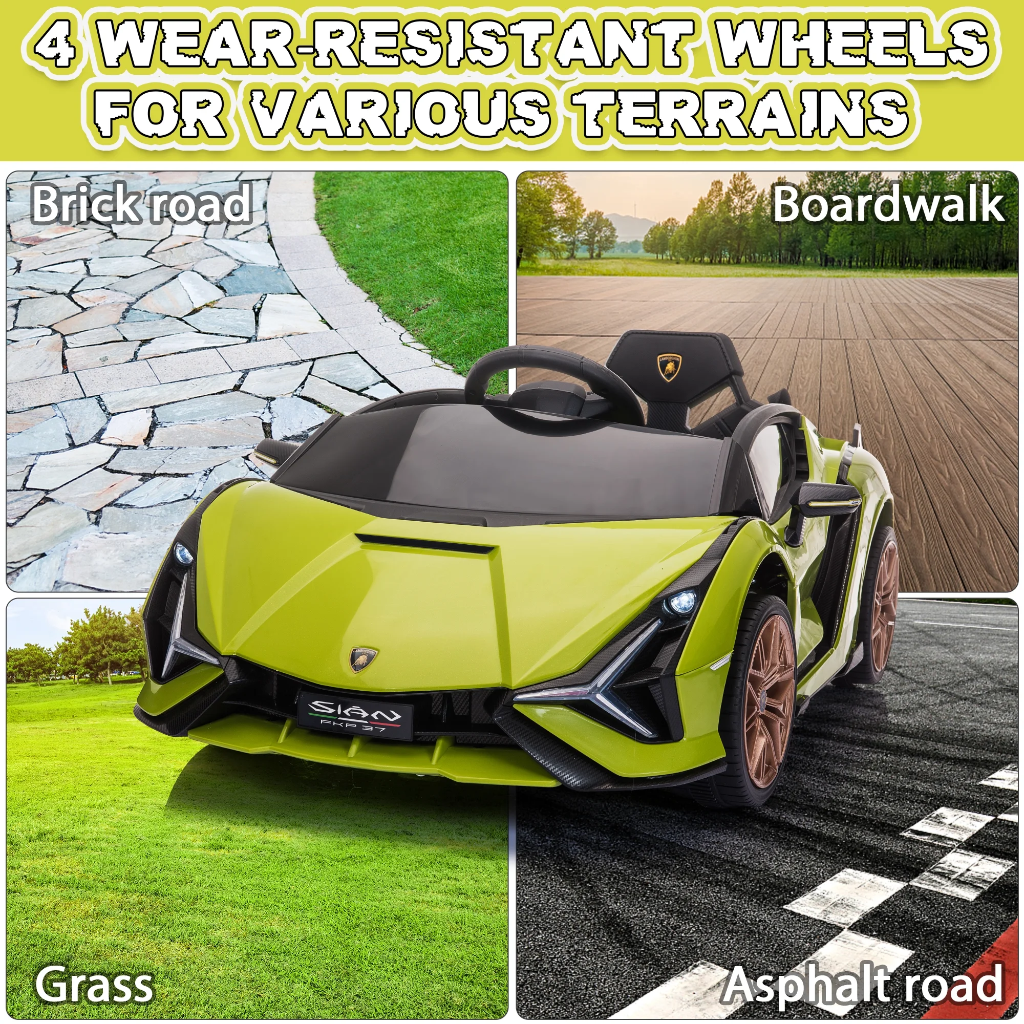 TOBBI 24V Lamborghini STO Licensed Kids Ride on Drift Car Gray Electric Car W/Remote Control LED Lights, up to 10 mph - Cheap Fitting