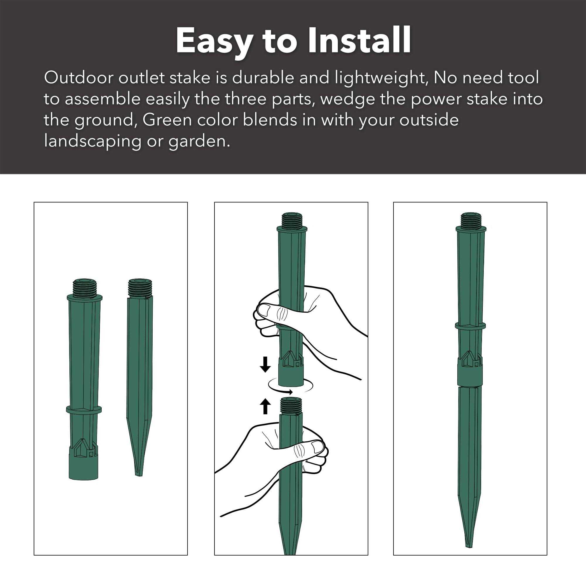 Outdoor Power Strip Yard Stake 6ft Extension Cord 6 Grounded Outlets Waterproof HBN - Cheap Fitting