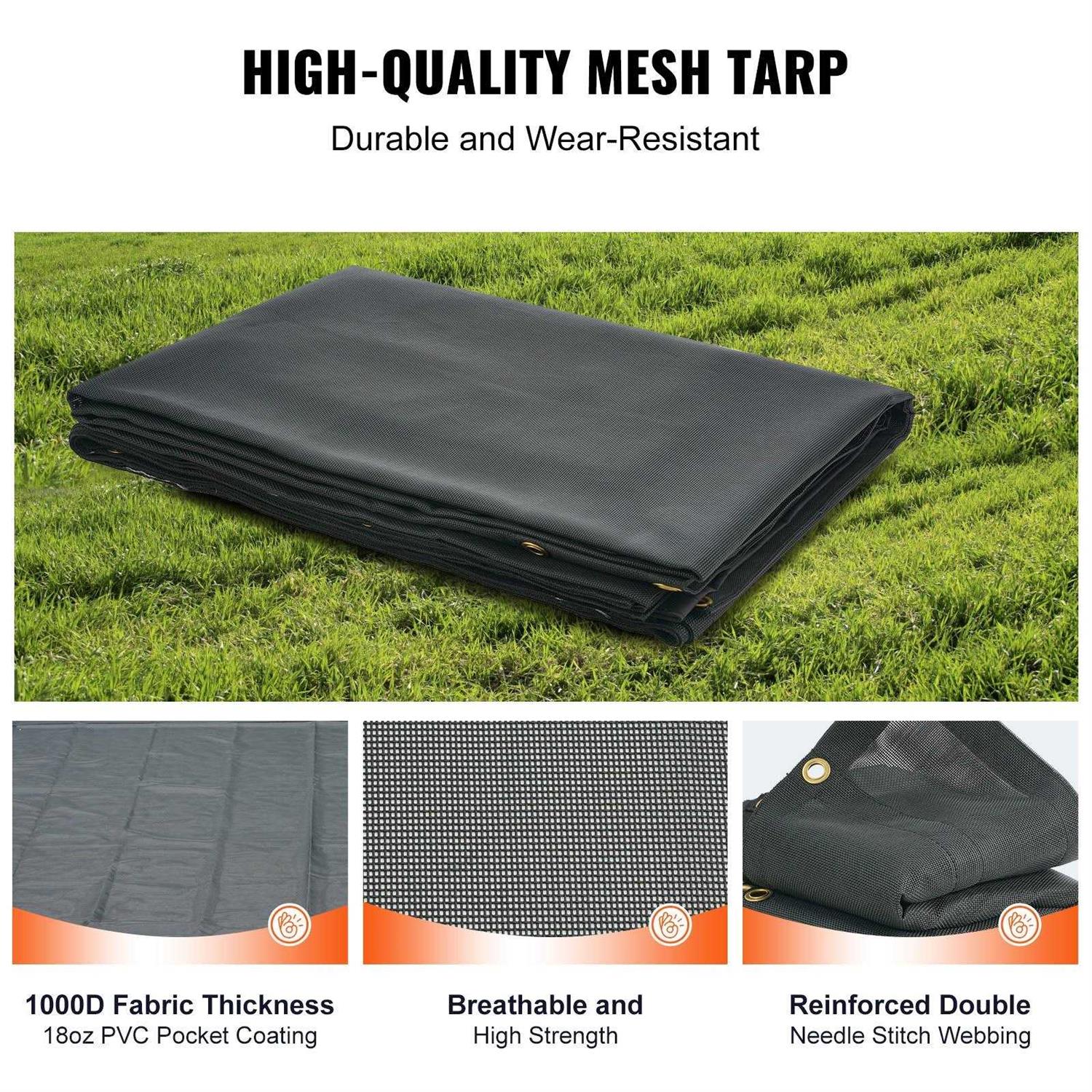 VEVOR Dump Truck Mesh Tarp PVC Coated Black Heavy Duty Cover with 5.5 18oz Double Pocket - Cheap Fitting