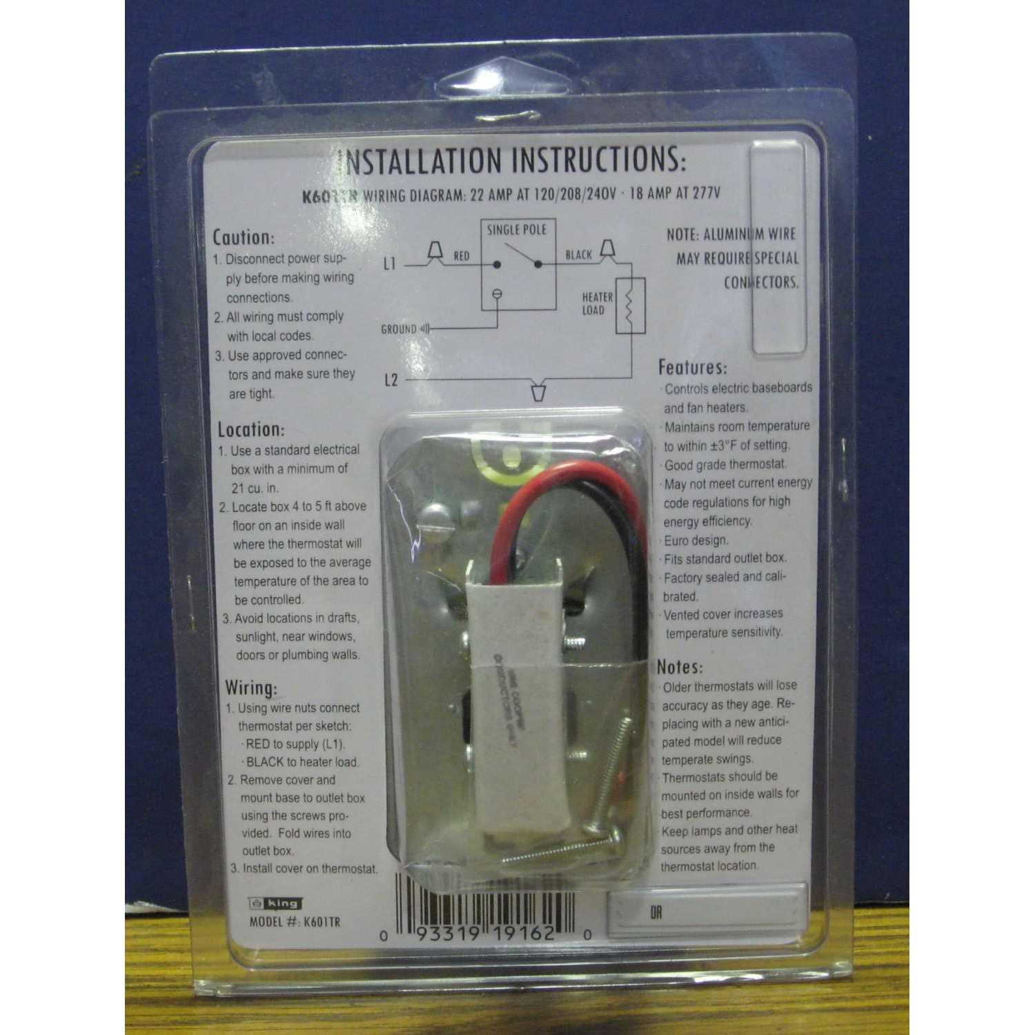 King Electric K601TR Single Pole Wall Stat Thermostat with Thermometer - Cheap Fitting