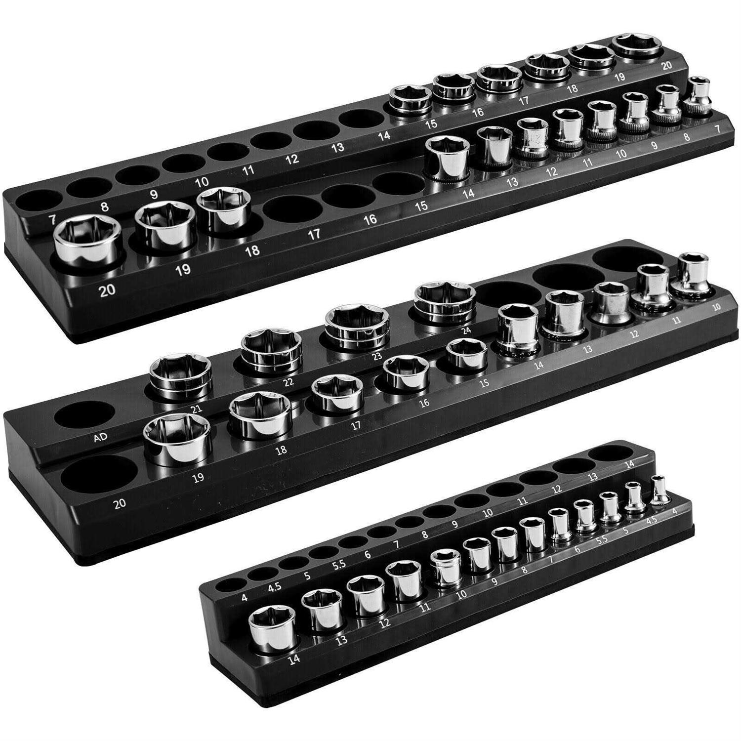 Vevor 3-Pack Metric Magnetic Socket Organizers 1/2-inch 3/8-inch 1/4-inch Drive Socket Holders Hold Sockets - Cheap Fitting