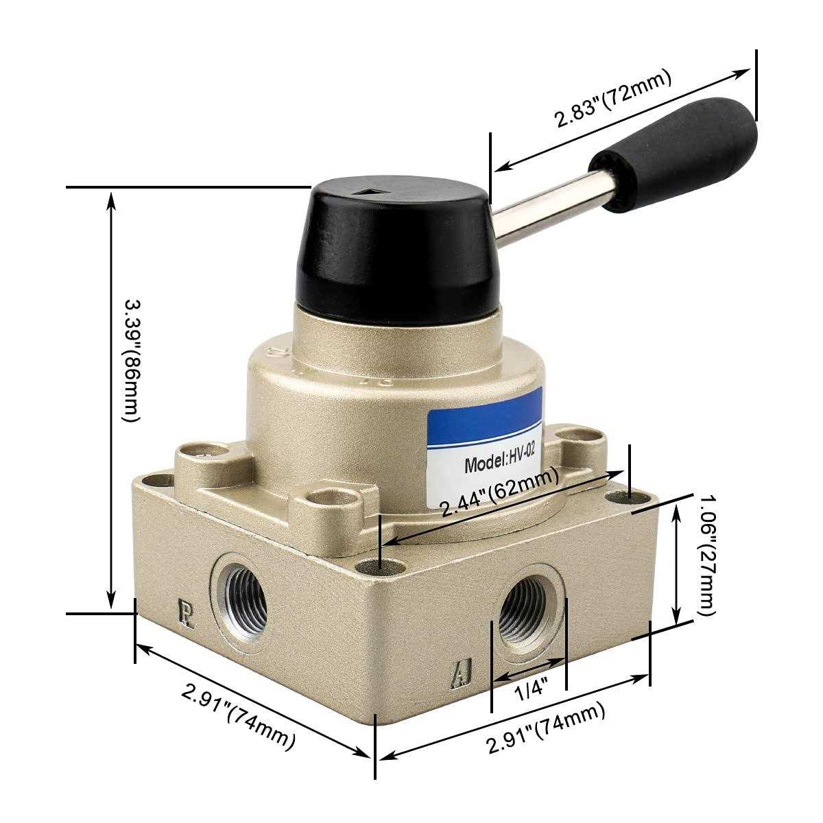 Baomain Rotary lever hand valve HV-02 PT1/4 Air Flow Control 3 Position 4 Way - Cheap Fitting