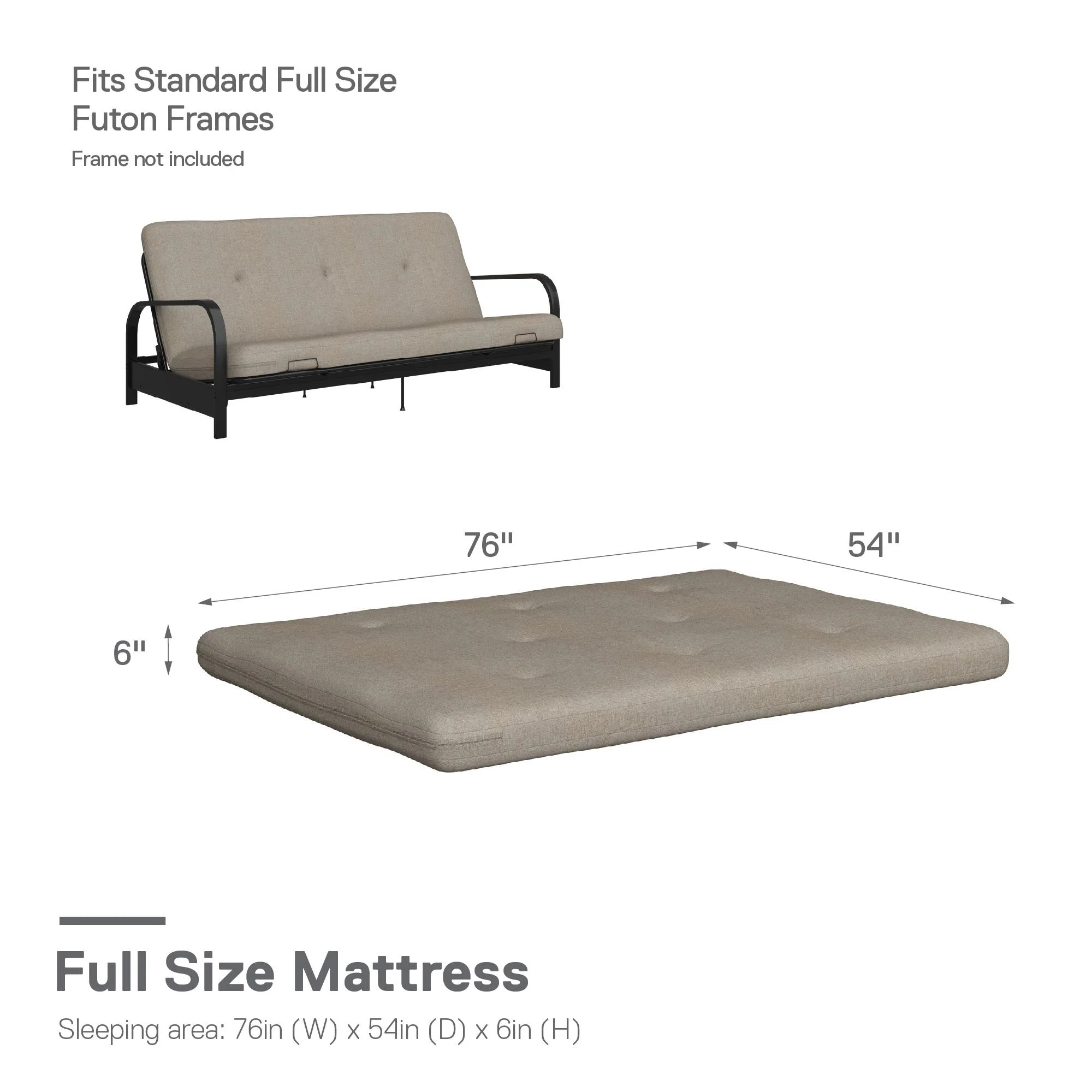 Caddie 6-Inch Futon Mattress with Tufted Cover and Recycled Polyester Fill, Full, Light Gray Linen - Cheap Fitting