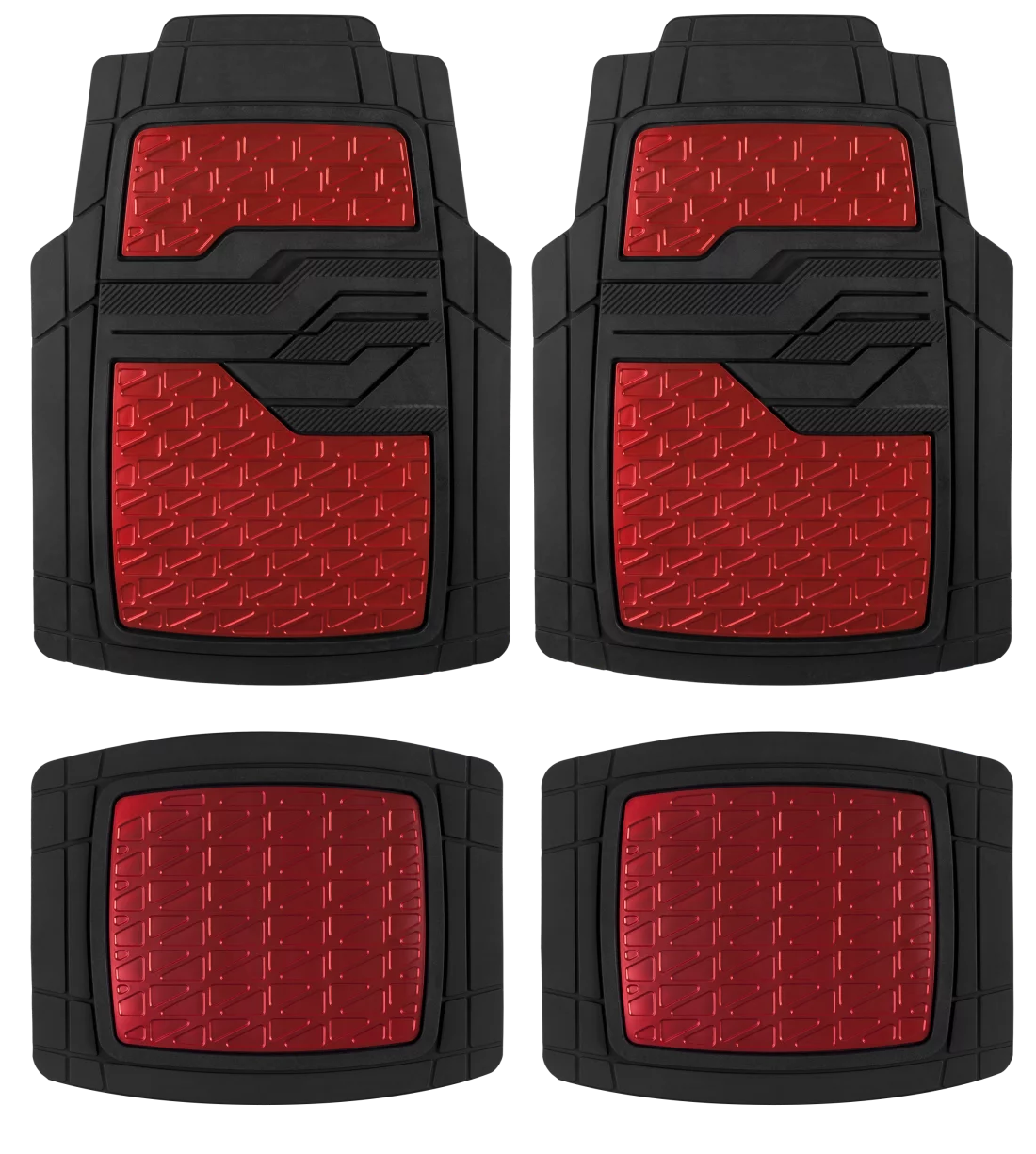Auto Drive 4PC Rubber Floor Mats Metallic Plate Red - Universal Fit - Cheap Fitting