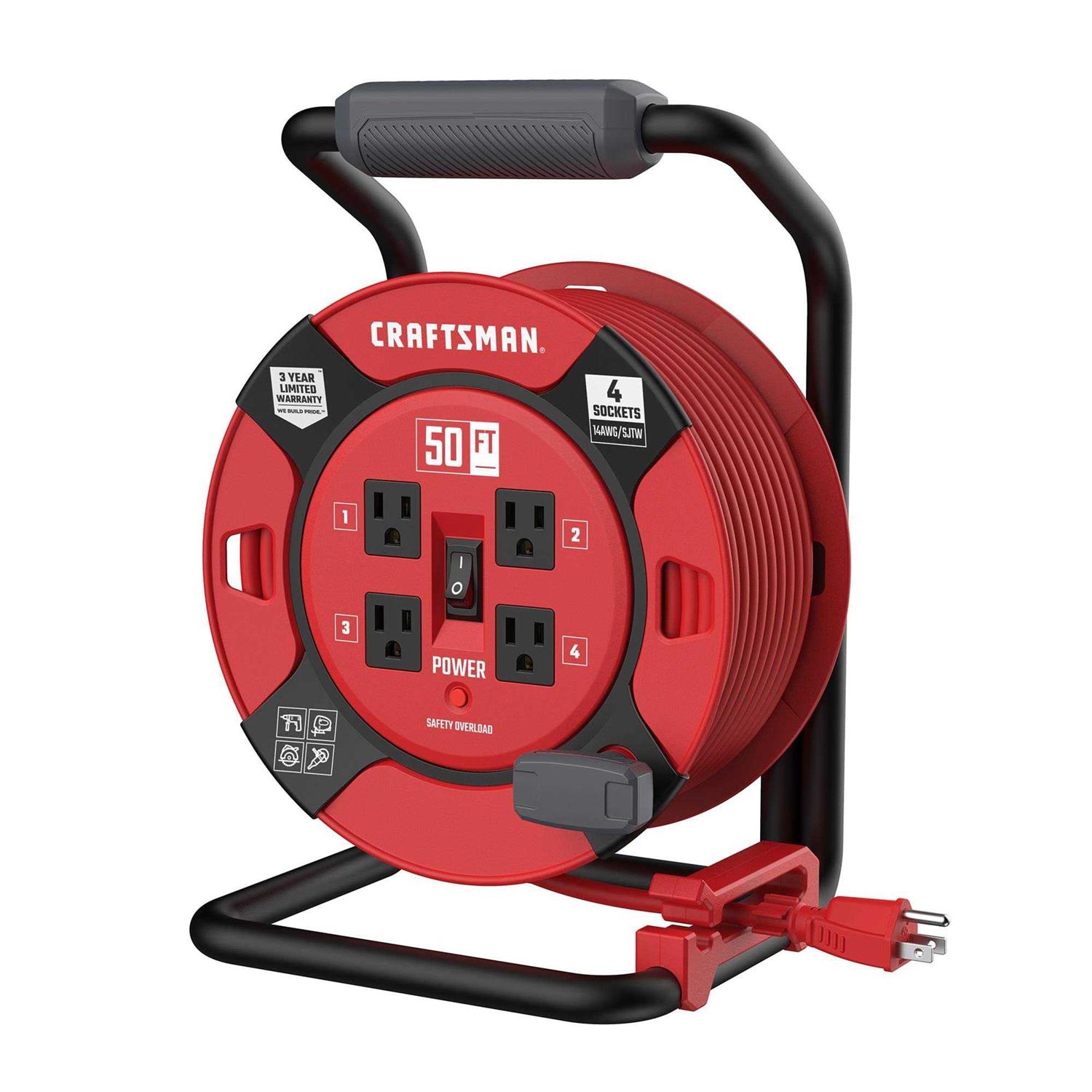 Craftsman Retractable Extension Cord Reel 50 Ft. 4 Outlets CMXCRPA1450 - Cheap Fitting