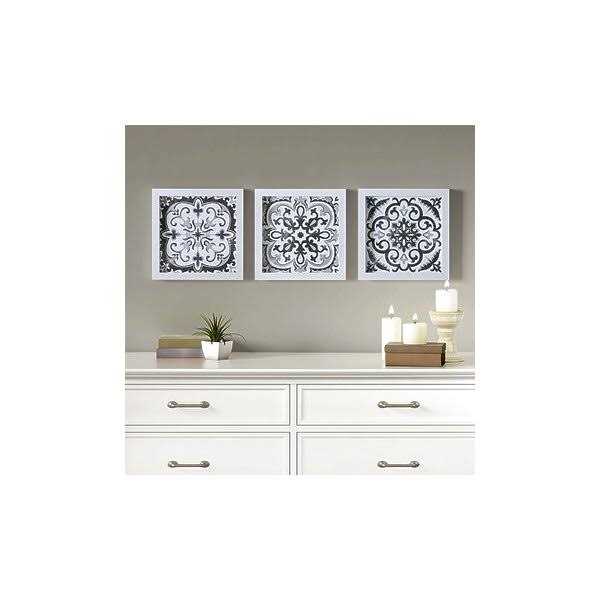 Madison Park Distressed Black and White Medallion Tile 3-Piece Wall Decor Set - Cheap Fitting