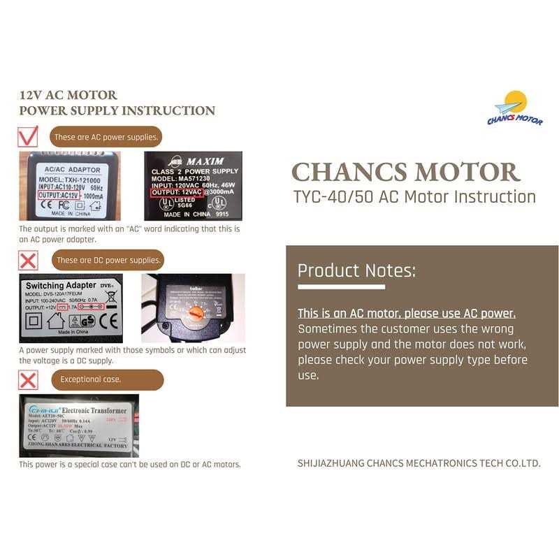 CHANCS TYC-40 AC 12V Fiber Optic Color Wheel Motor CW/CCW 35mm Shaft Synchronous Motor TYZ42 Electric Motor Replacement for Fiber Optic Light - Cheap Fitting