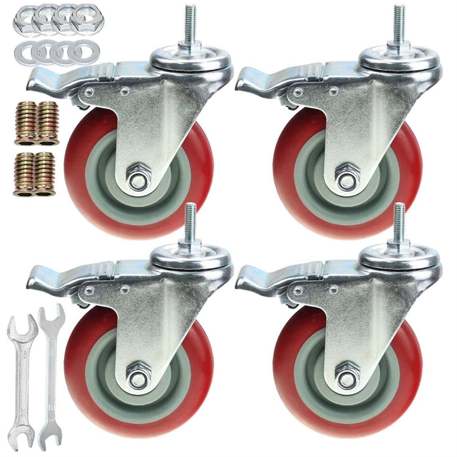 Heavy Duty Stem Caster Wheels Double Bearing Pu Castors No Noise Swive - Cheap Fitting