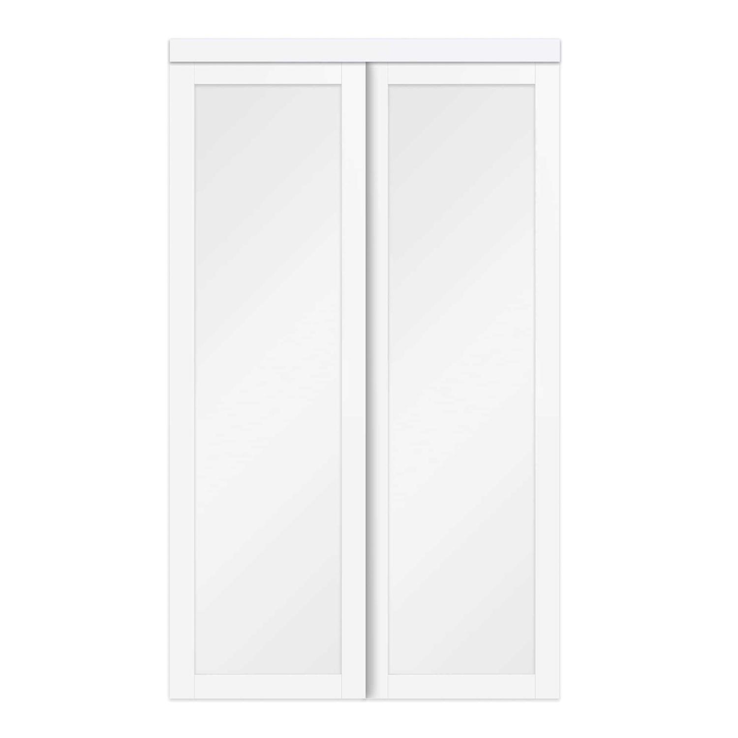 TRUporte 80 in. White Twilight Frosted Glass MDF Wood Sliding Closet Door EU3220PWFGE - Cheap Fitting