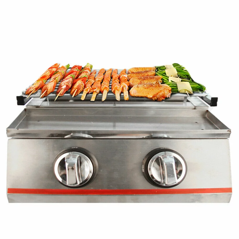 2 Burners Portable BBQ Table Top Camping Gas Smokeless Grill Stainless Steel - Cheap Fitting