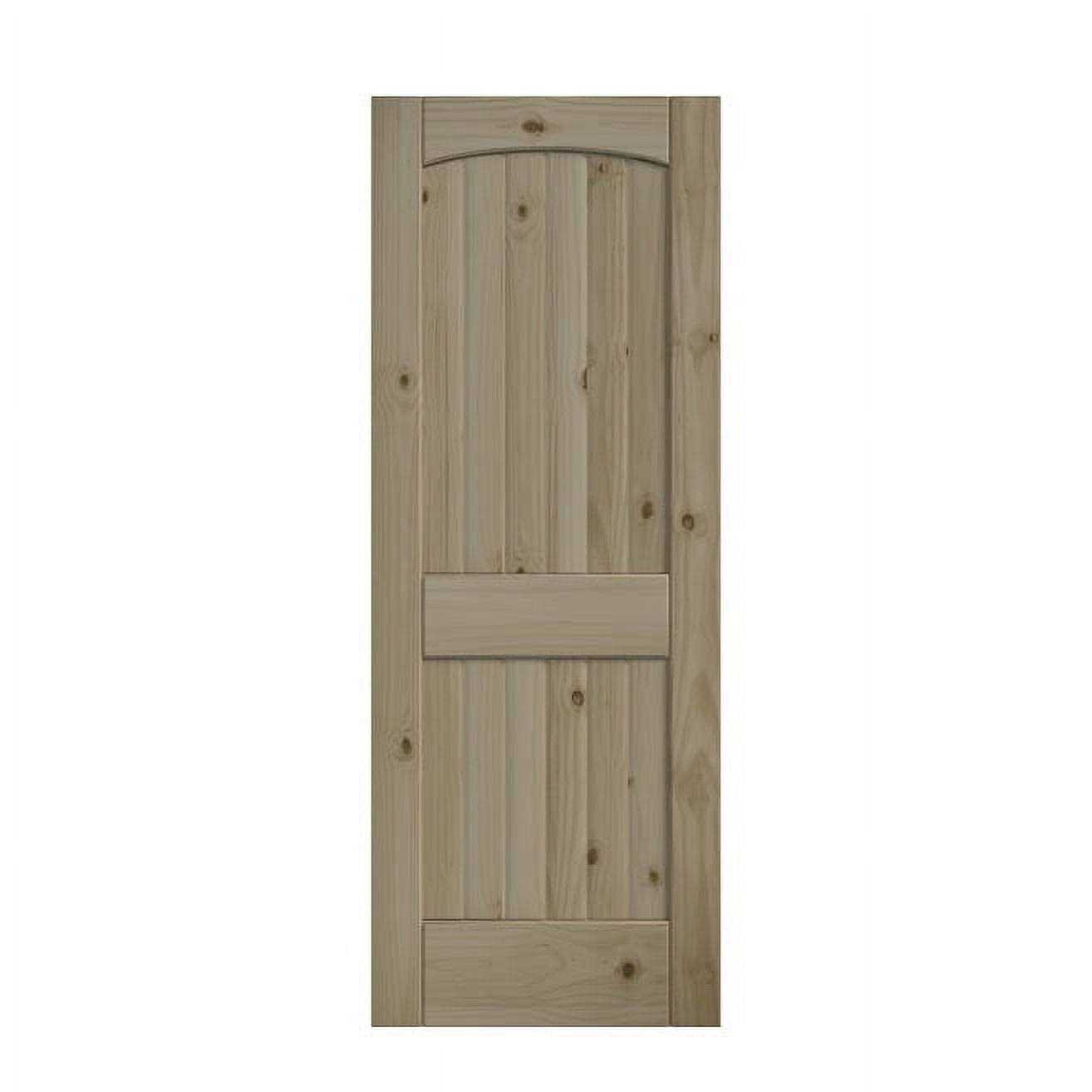EightDoors 80 x 2 Panel V-Grooved Arch Top Knotty Pine Unfinished Solid Wood Core Door - Cheap Fitting