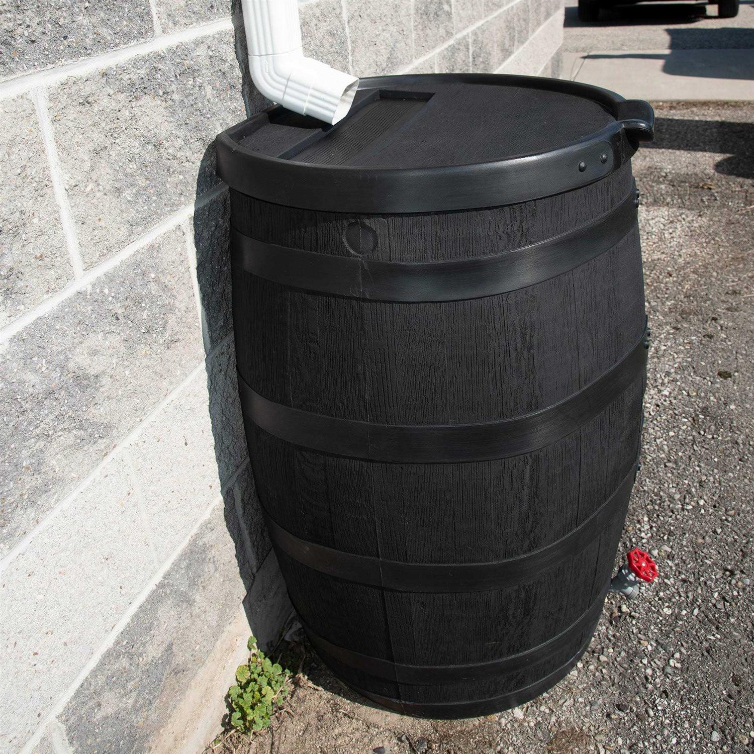 RTS Home Accents Polyethylene 55 Gallon Premium Flat Back Eco Rain Barrel with Removable Lid 551400300A8081 - Cheap Fitting