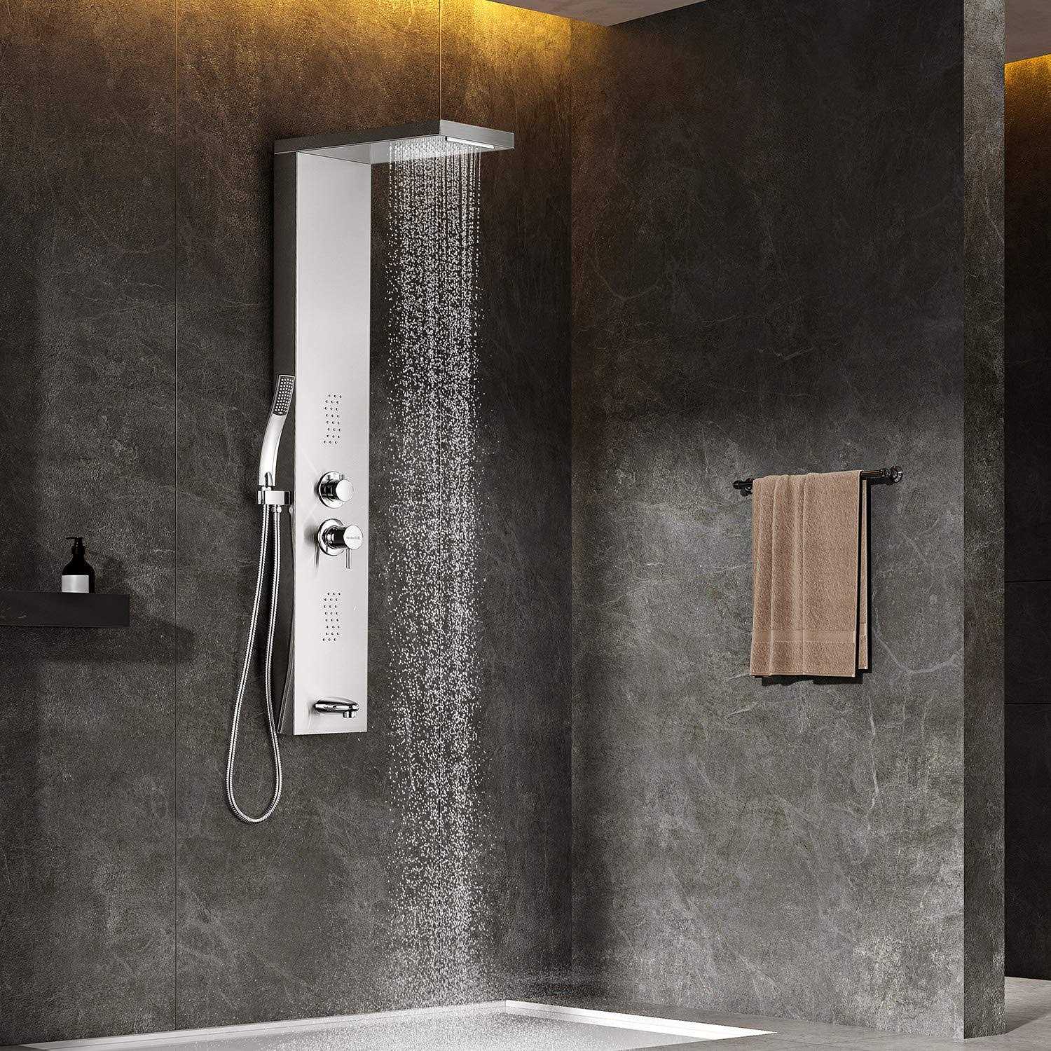 Adbatnos Shower Panel Multifunctional Shower Panel System Shower Tower, Rainfall Waterfall Spout, 2 Massage Jets, Tub Spout and Handheld Shower - Cheap Fitting
