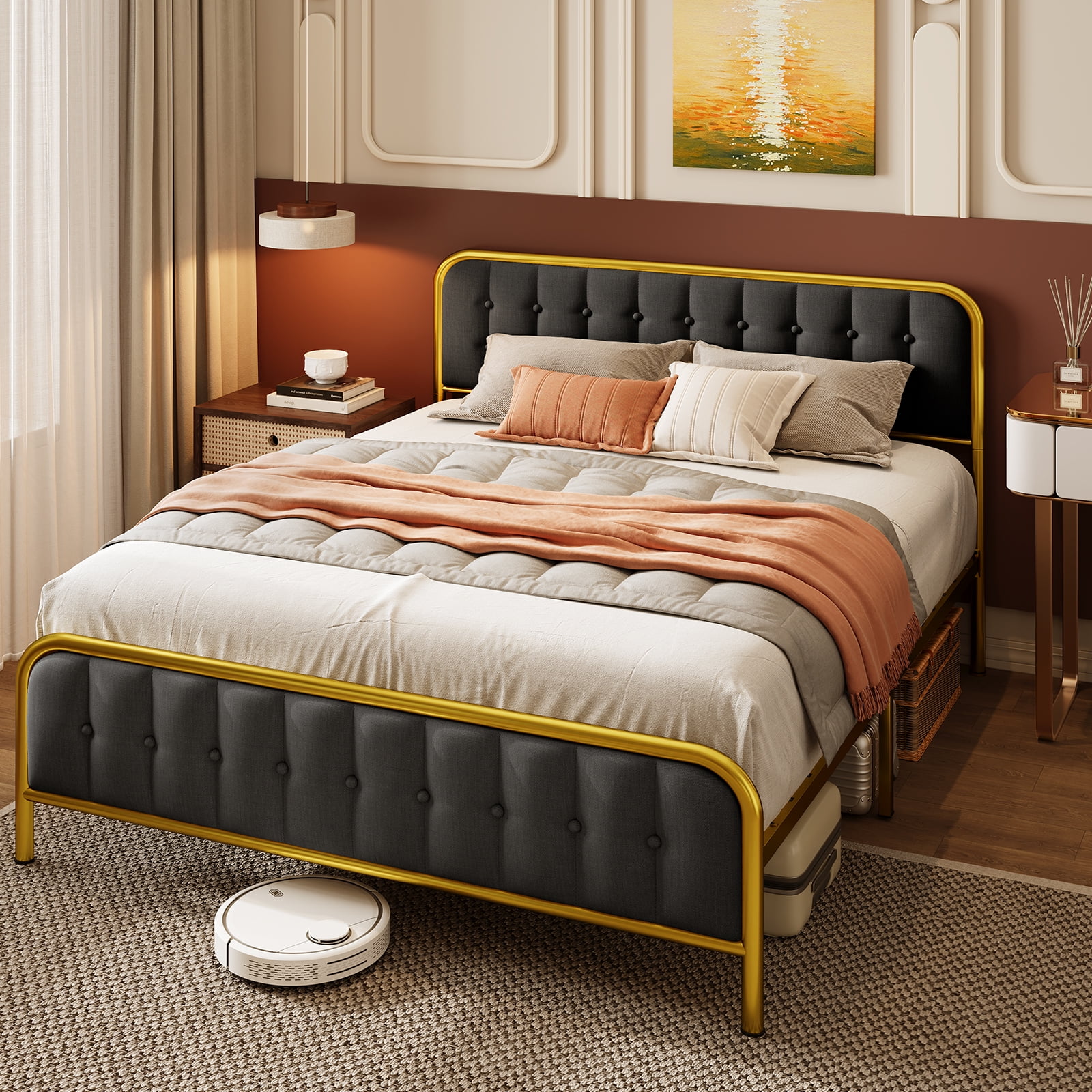 Aiho Queen Bed Frame with Headboard, Upholstered Platform Bed Frame, Beige - Cheap Fitting