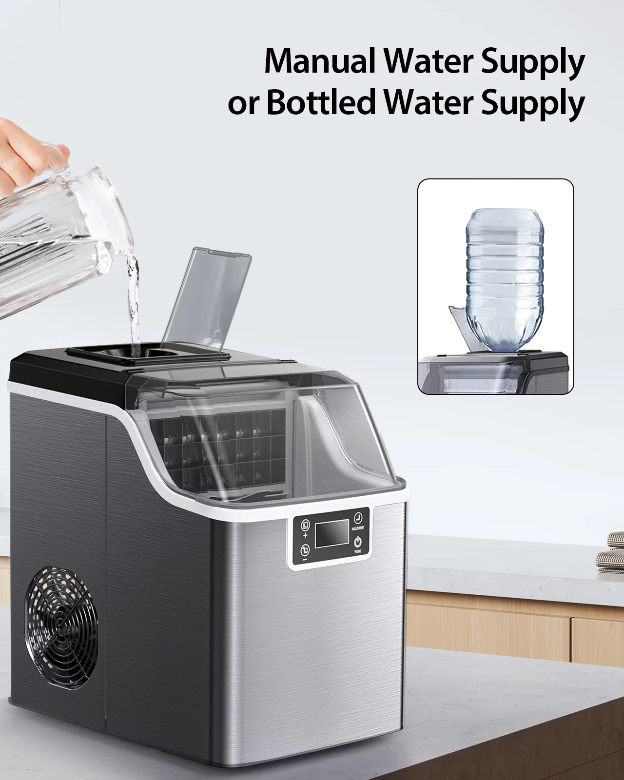 Countertop Ice Maker with 2 Ways to Add Water, 45lbs/24H, 24Pcs Ice Cubes in 13 Min, Self-Cleaning Ice Maker with Ice Scoop and Basket for Home Kitchen - Cheap Fitting