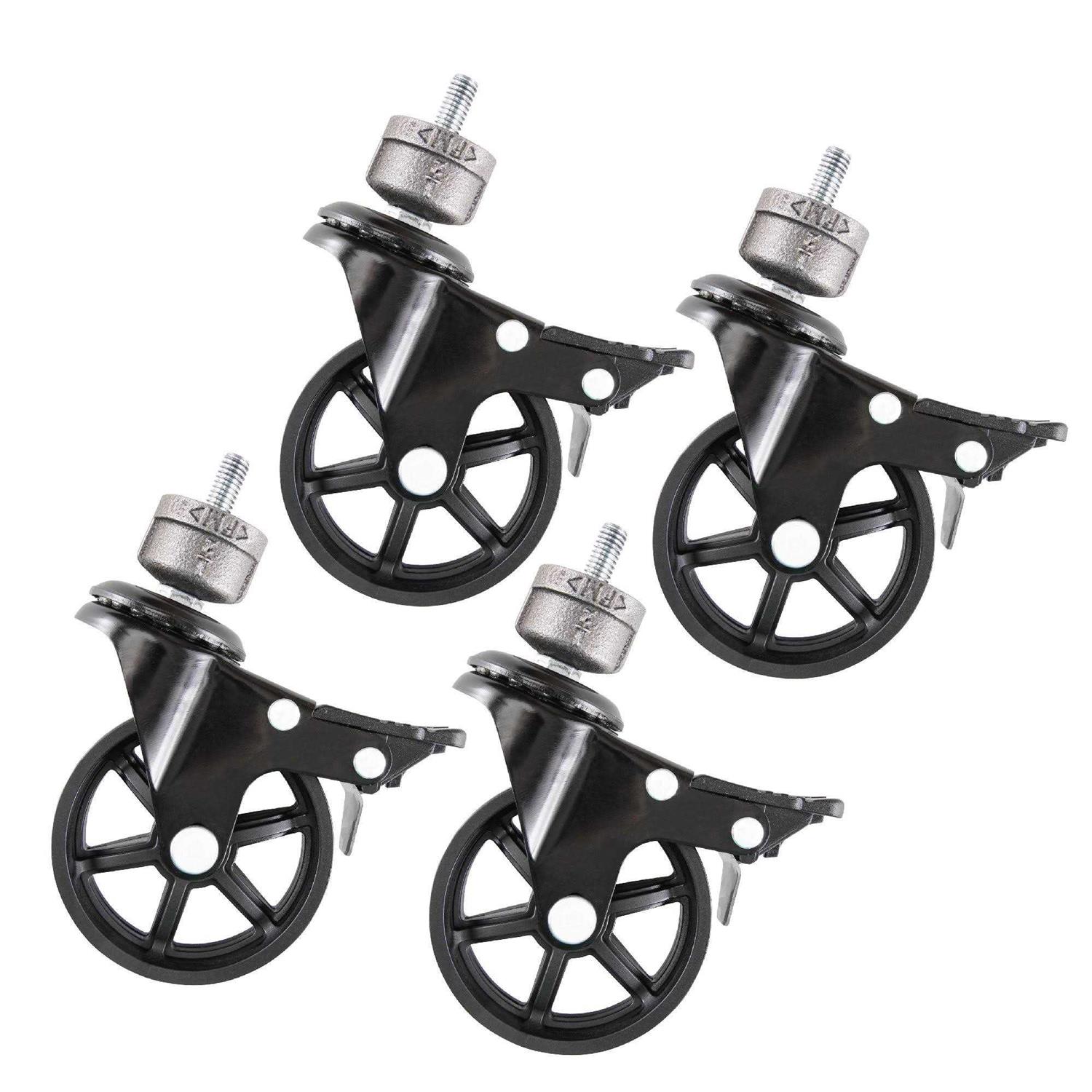PIPE DECOR Black Malleable Iron Cap Fitting with 3 in. Caster Wheel for Pipe Furniture - Cheap Fitting