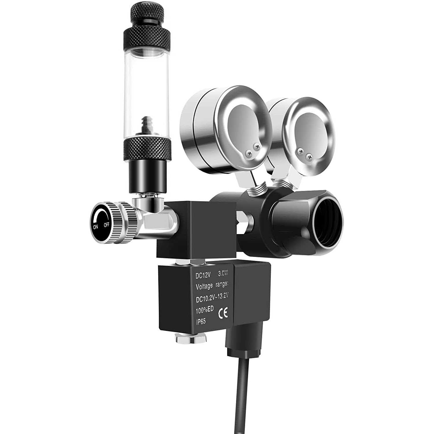 Fzone Aquarium Co2 Regulator Dc Solenoid with Big Dual Gauge Display and Bubble Counter and Check Valve Plant Grow DIY Co2 System Cga320 Side Open - Cheap Fitting