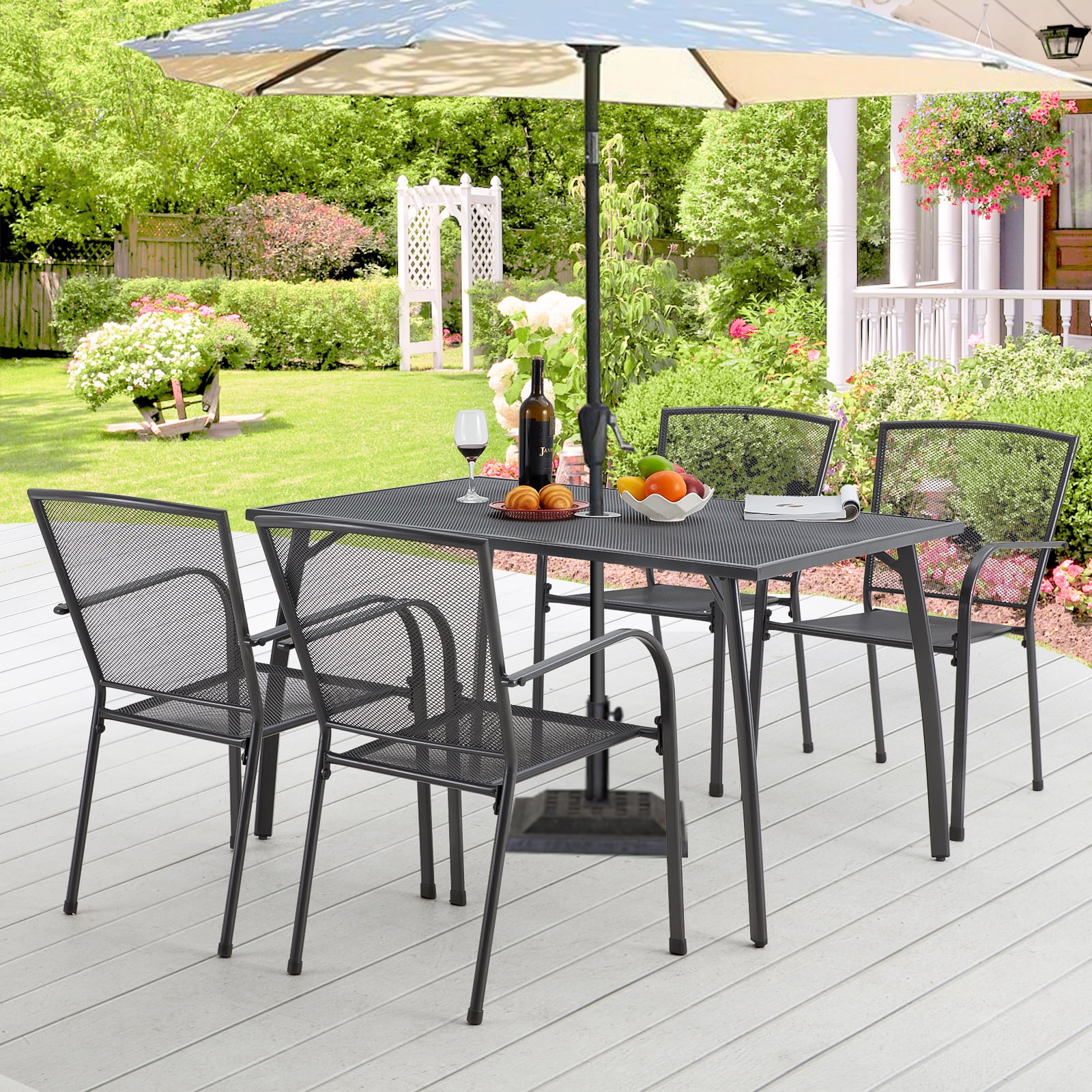 AECOJOY 5-Piece Patio Metal Dining Set with 4 Stackable Chairs-Dark Gray - Cheap Fitting