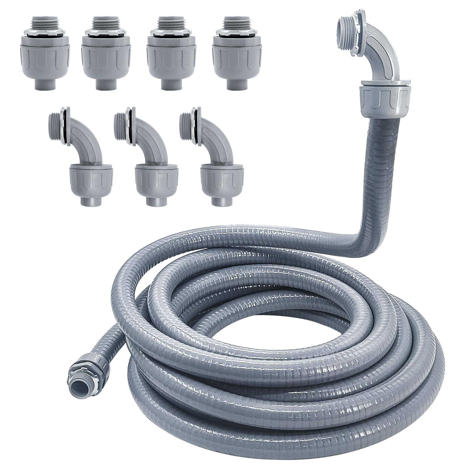 Liquid-Tight Conduit 1/2inch 25 Foot Flexible Non Metallic Liquid Tight Electrical Conduit Kit, with 4 Straight and 3 Angle Fittings Included. 1/2 - Cheap Fitting
