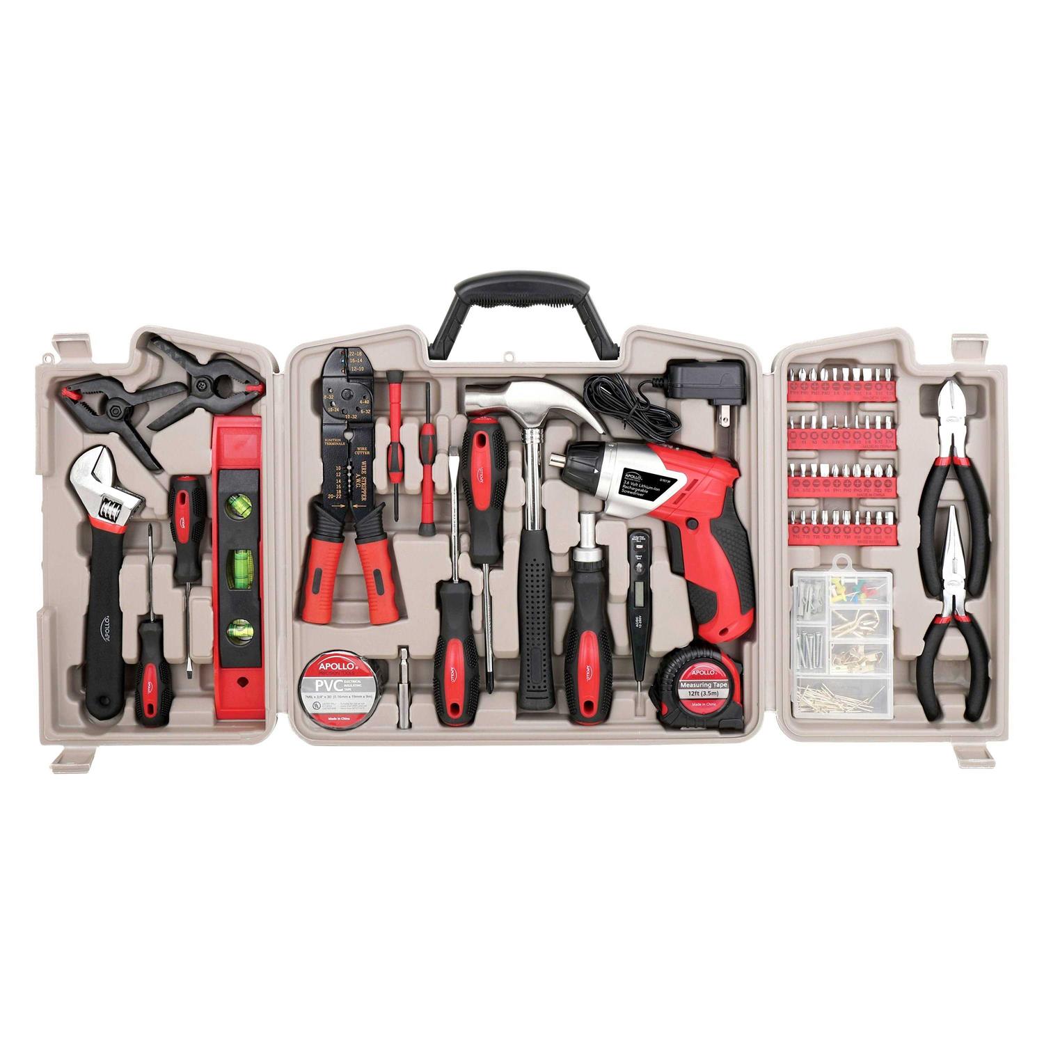 Apollo Tools 161 Piece Household Tool Kit with Powerful 3.6 Volt Lithium Ion Cordless Screwdriver DT0739 - Cheap Fitting