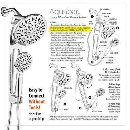 Aquadance Aquabar High-Pressure 48-mode 3-way Shower Spa Combo with Adjustable 18 Extension Arm for Easy Reach & Mobility! Enjoy Luxury 7 - Cheap Fitting
