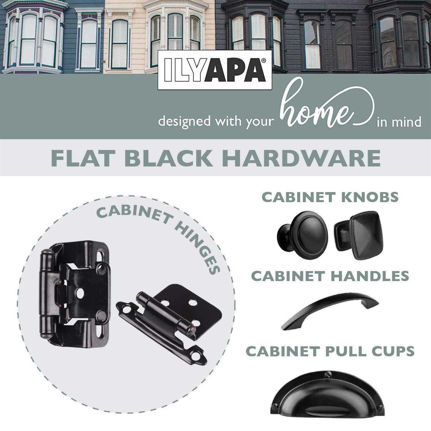 Ilyapa Self Closing Cabinet Hinges Black 50 Pack 1/2 Inch Overlay 3/4 Inch Frame Semi Wrap Kitchen Cabinet Door Hinge Hardware - Cheap Fitting