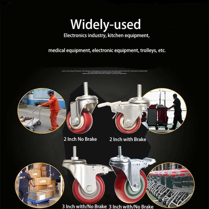 Heavy Duty Stem Caster Wheels Double Bearing Pu Castors No Noise Swive - Cheap Fitting