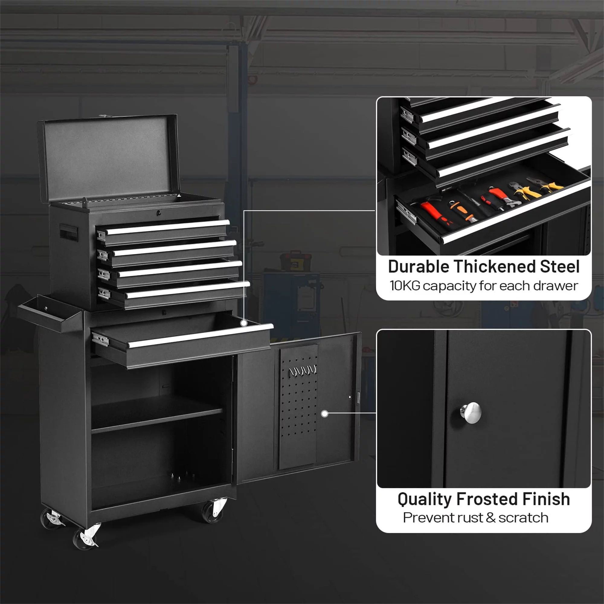 Aukfa Tool Chest, 2 in 1 Steel Rolling Tool Box & Cabinet On Wheels for Garage, 8-Drawer, Blue - Cheap Fitting