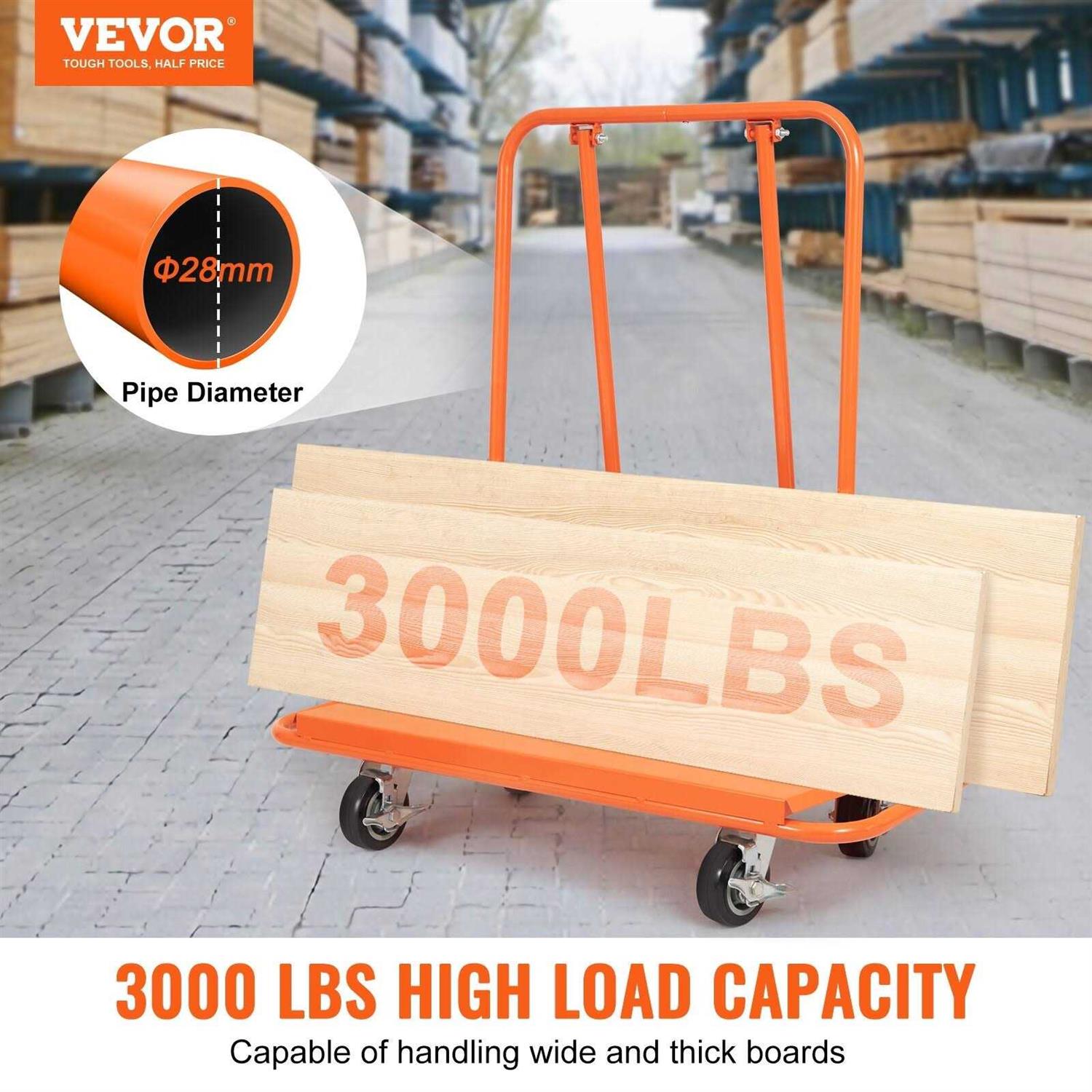 VEVOR Drywall Cart, 3000 LBS Panel Dolly Cart with 45.28 x 21.8 Deck and 5 Swivel Wheels - Cheap Fitting