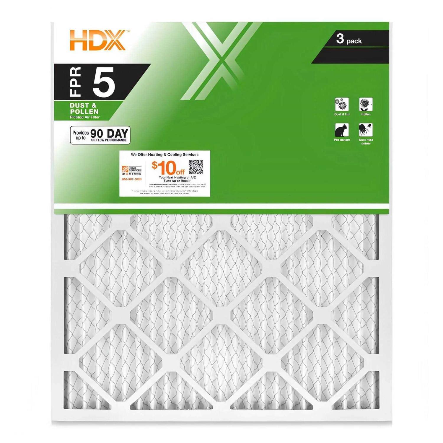 HDX 20 x 25 x 1 Standard Pleated Air Filter FPR 5 - Cheap Fitting